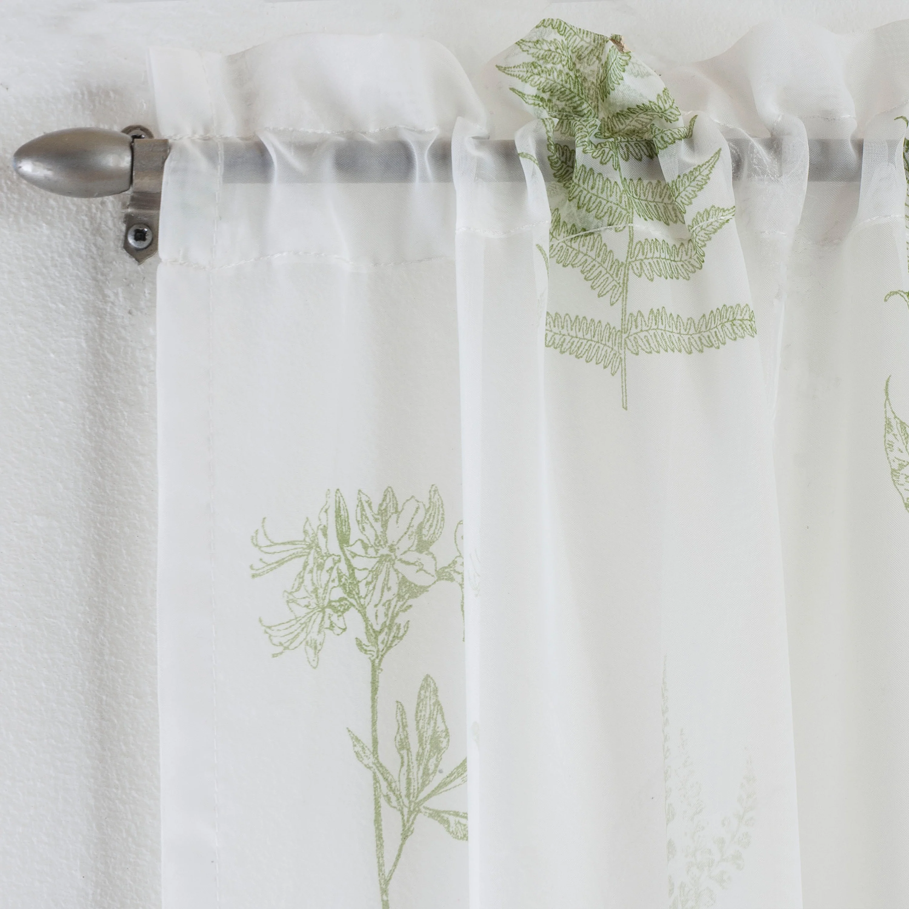 Bracken Green Leaf Print Linen-Look Voile Panel - Pair - Image 2