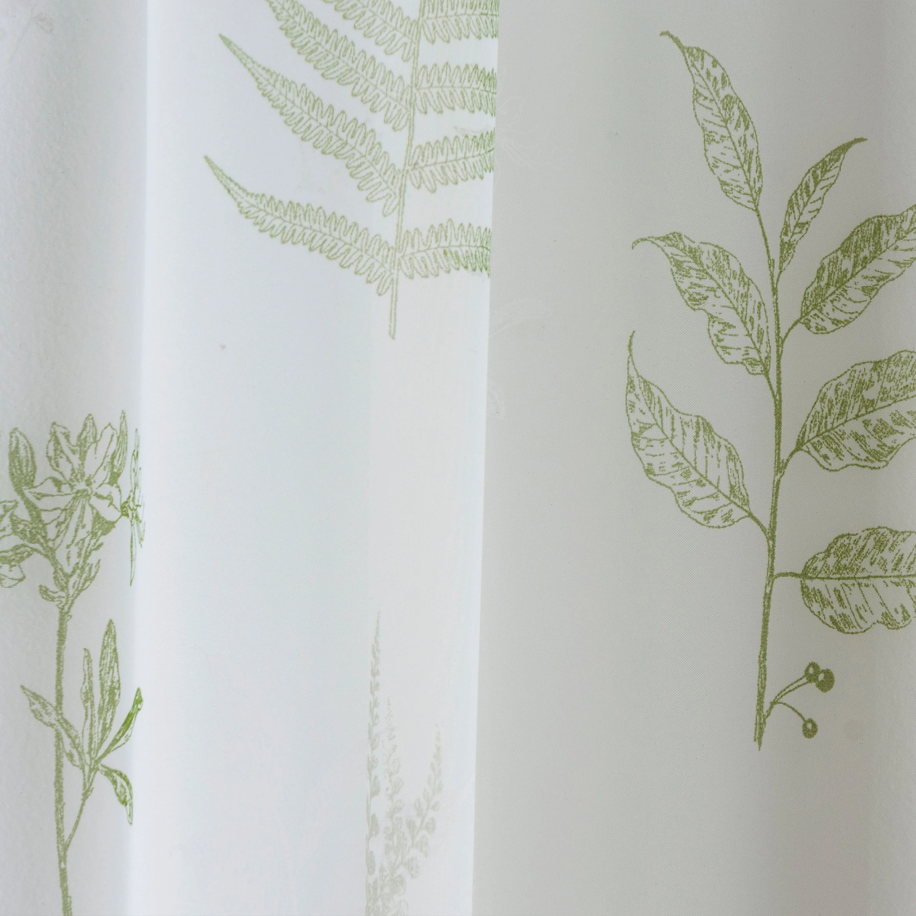 Bracken Green Leaf Print Linen-Look Voile Panel - Pair - Image 3