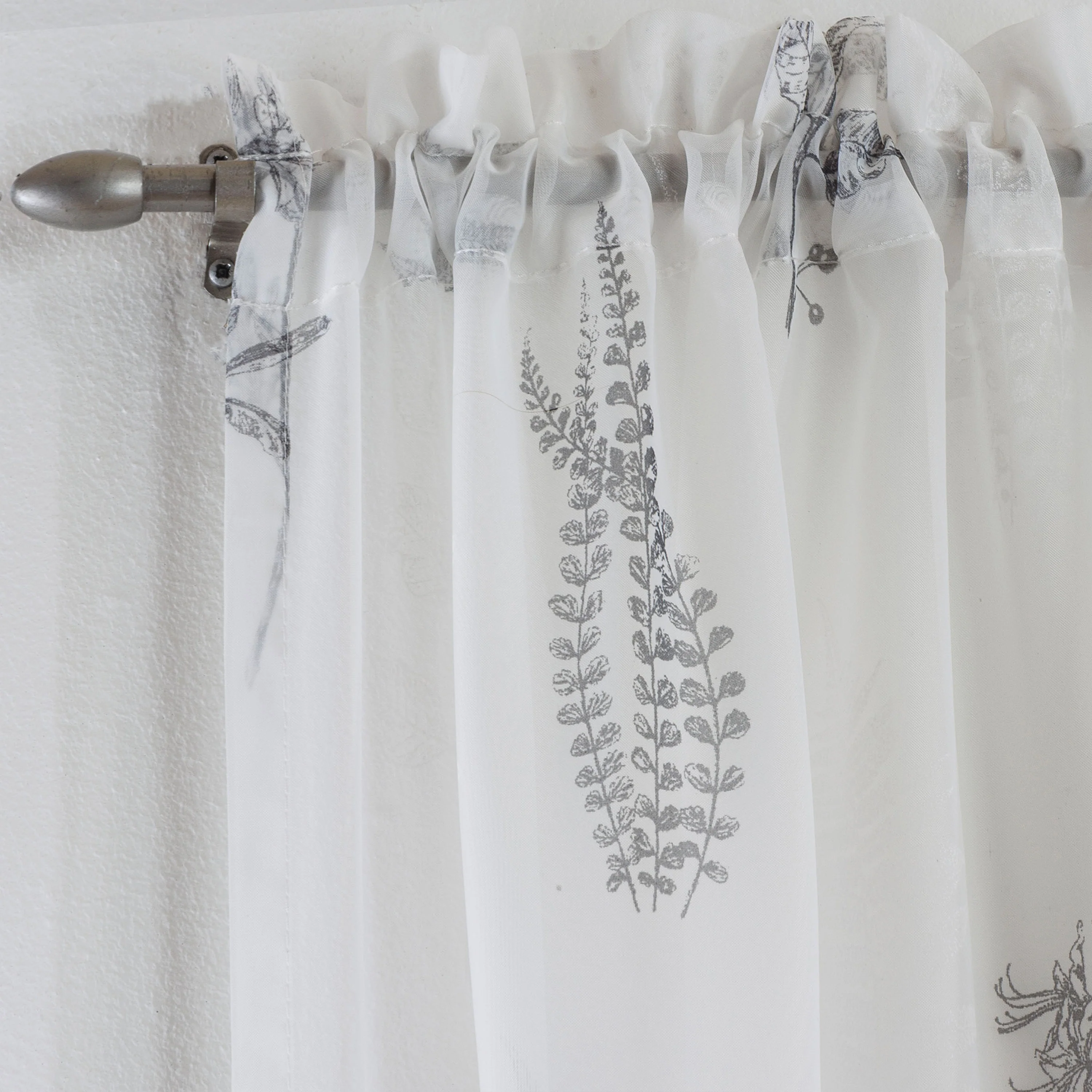 Bracken Grey Leaf Print Linen-Look Voile Panel - Pair - Image 2