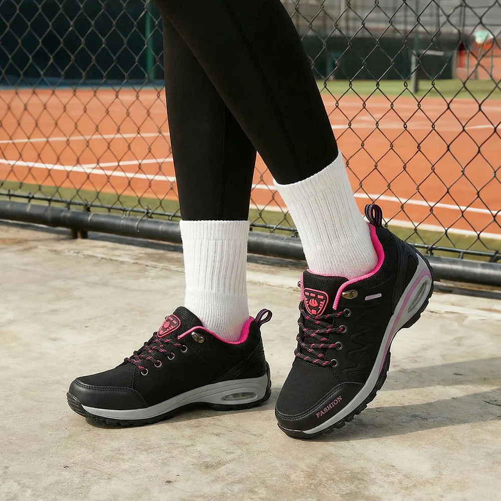 Breathable Lightweight Trainers - Black & Pink