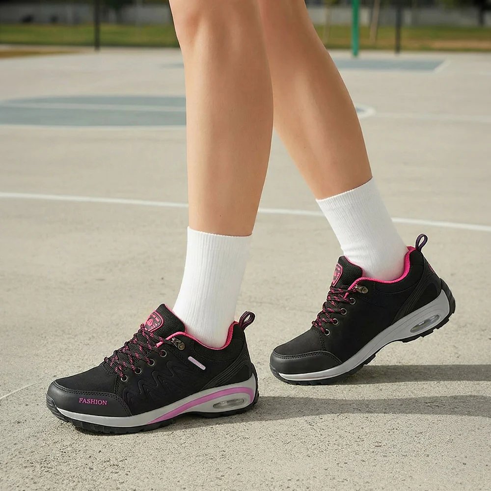 Breathable Lightweight Trainers - Black & Pink - Image 2