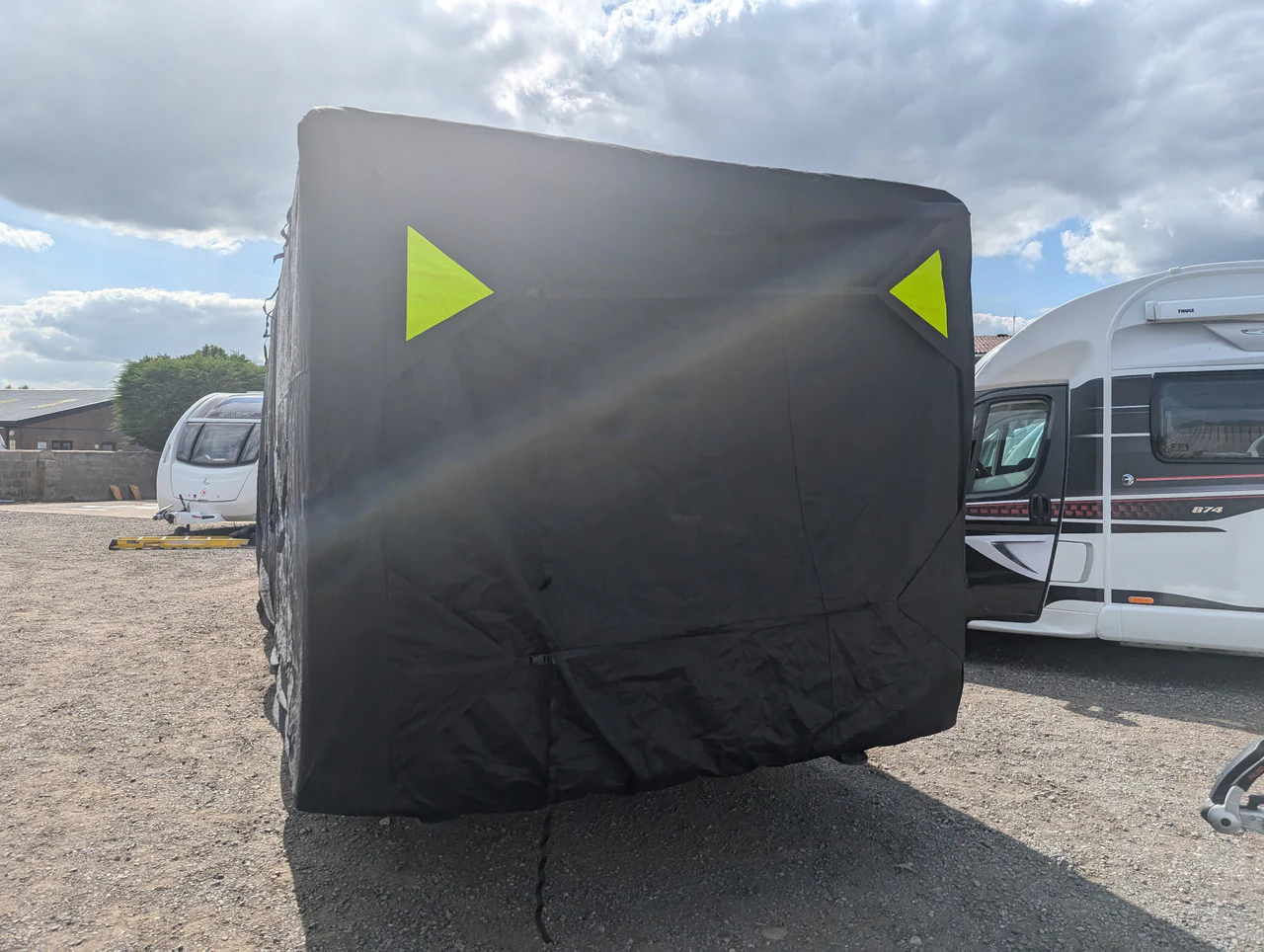 Breathable Waterproof 4Ply Caravan Cover With Free Hitch Cover Black 12-14ft - Image 3