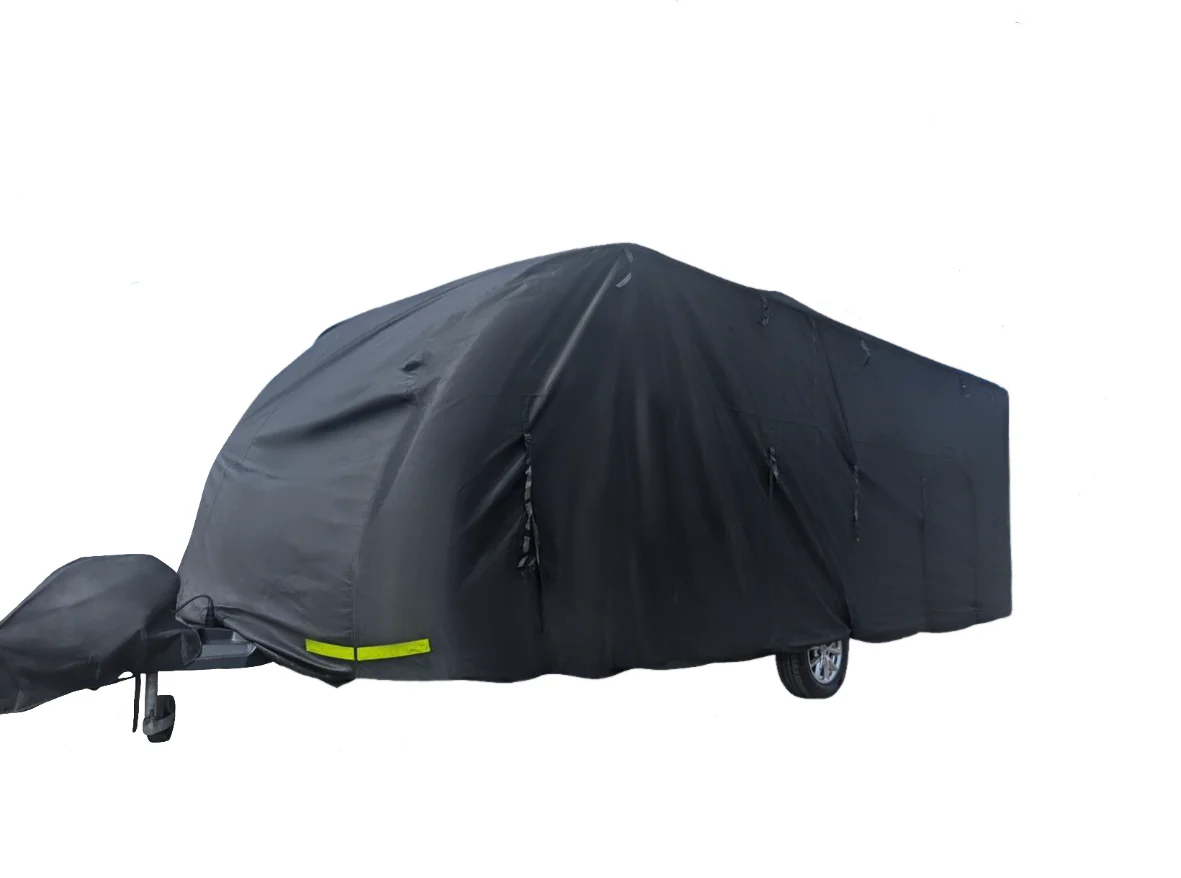 Breathable Waterproof 4Ply Caravan Cover with Free Hitch Cover Black 23-25ft