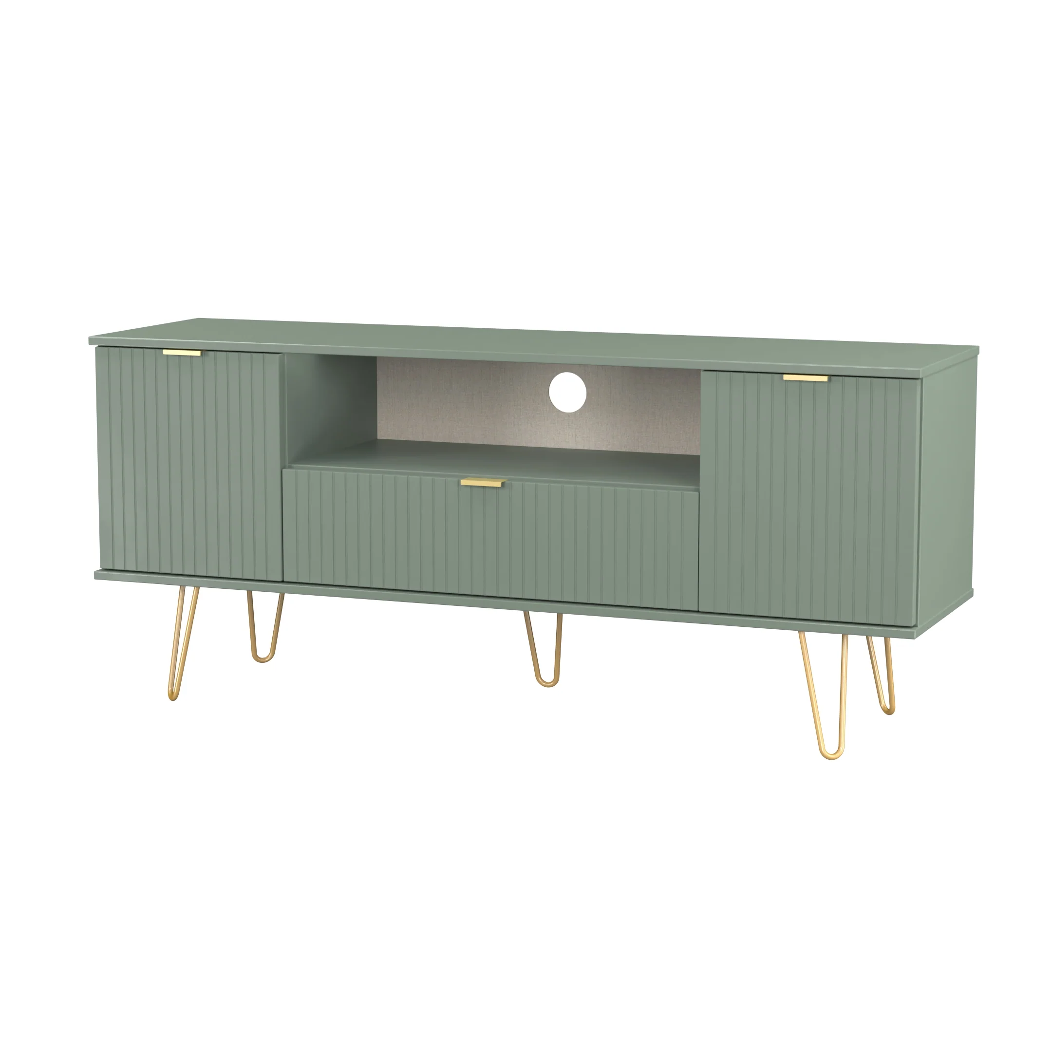 Breda Ready Assembled 2 Door 1 Drawer Wide TV Unit In Reed Green - Image 3