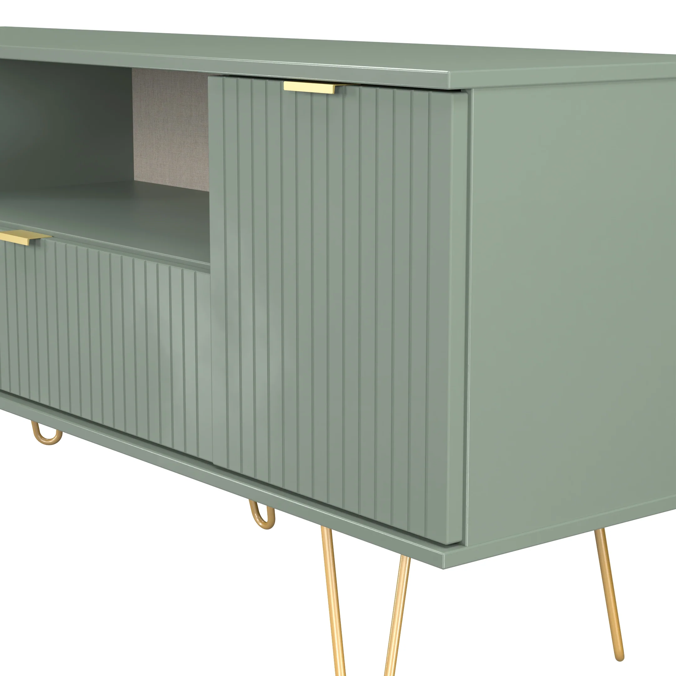 Breda Ready Assembled 2 Door 1 Drawer Wide TV Unit In Reed Green - Image 4