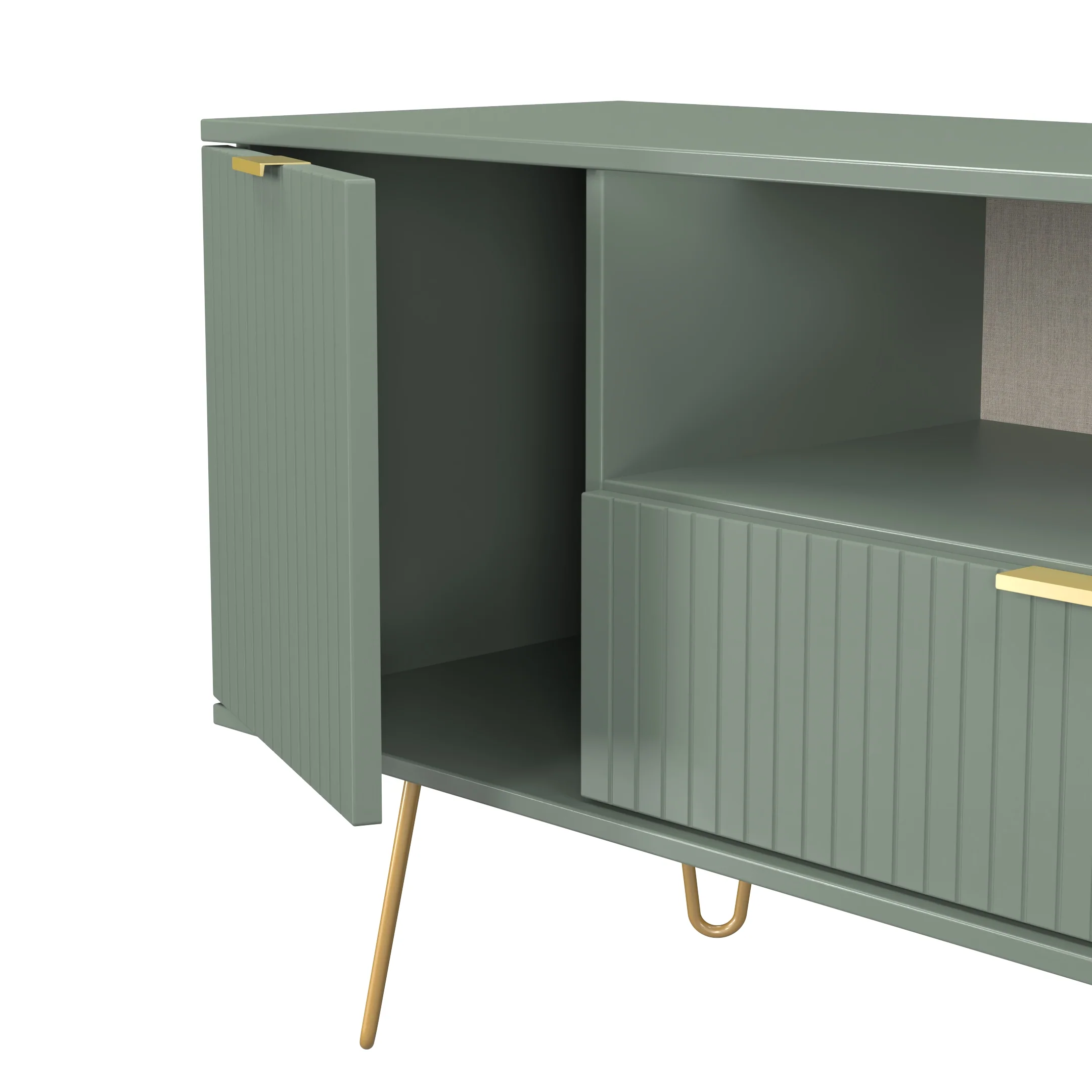 Breda Ready Assembled 2 Door 1 Drawer Wide TV Unit In Reed Green - Image 5