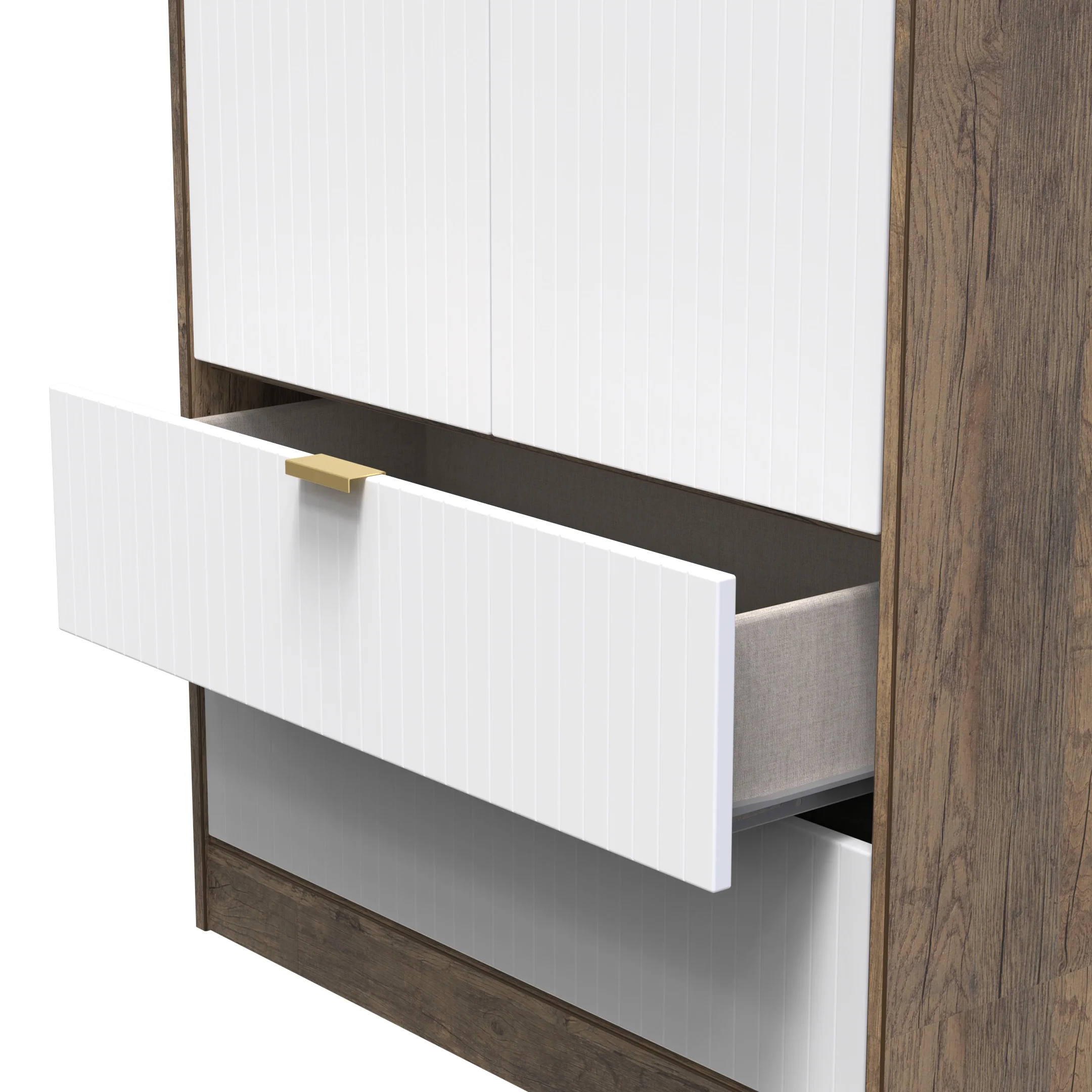 Breda Ready Assembled 2 Door 2 Drawer Wardrobe in White Matt & Vintage Oak - Image 7