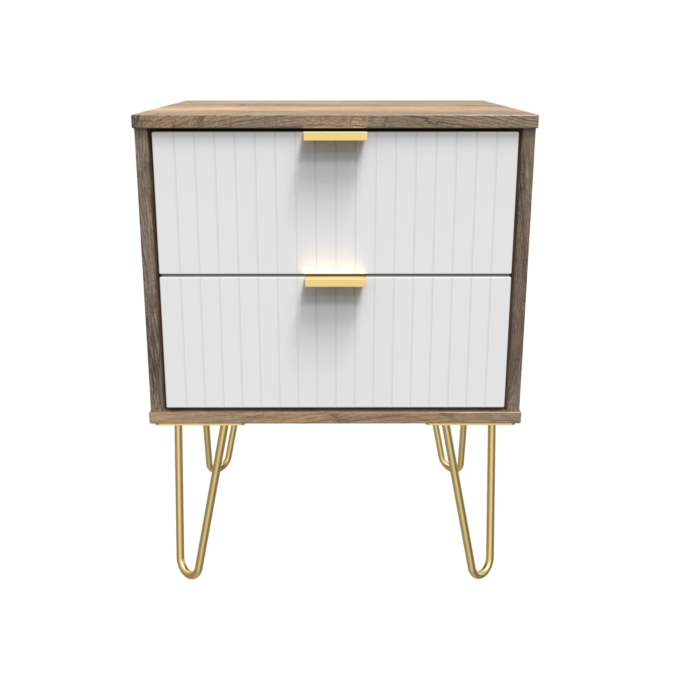 Breda Ready Assembled 2 Drawer Bedside Cabinet in White Matt & Vintage Oak - Image 2