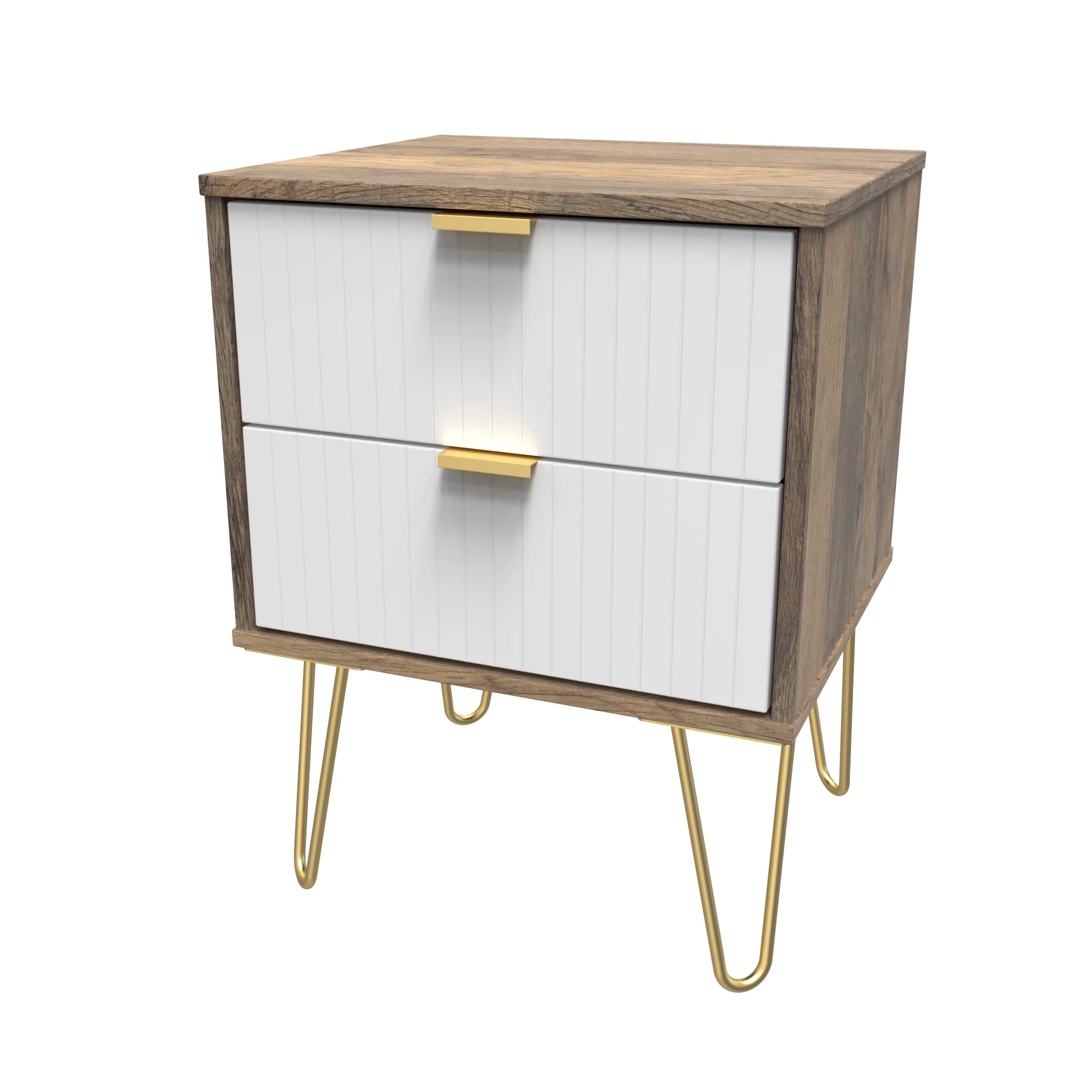 Breda Ready Assembled 2 Drawer Bedside Cabinet in White Matt & Vintage Oak - Image 4