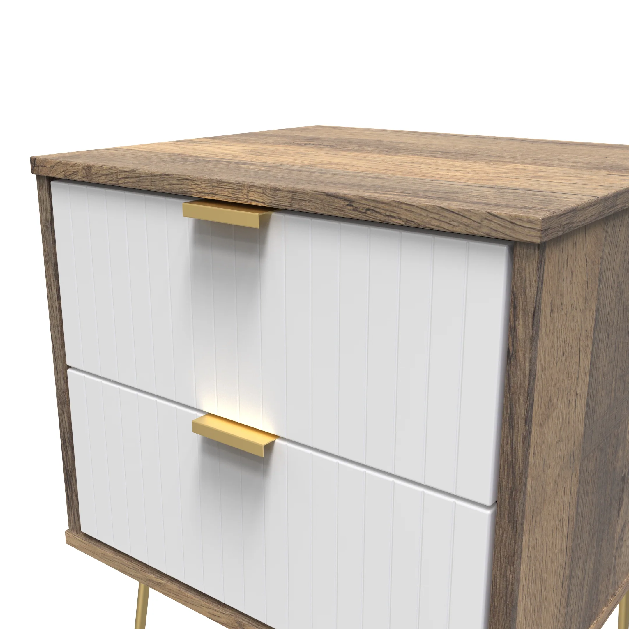 Breda Ready Assembled 2 Drawer Bedside Cabinet in White Matt & Vintage Oak - Image 5
