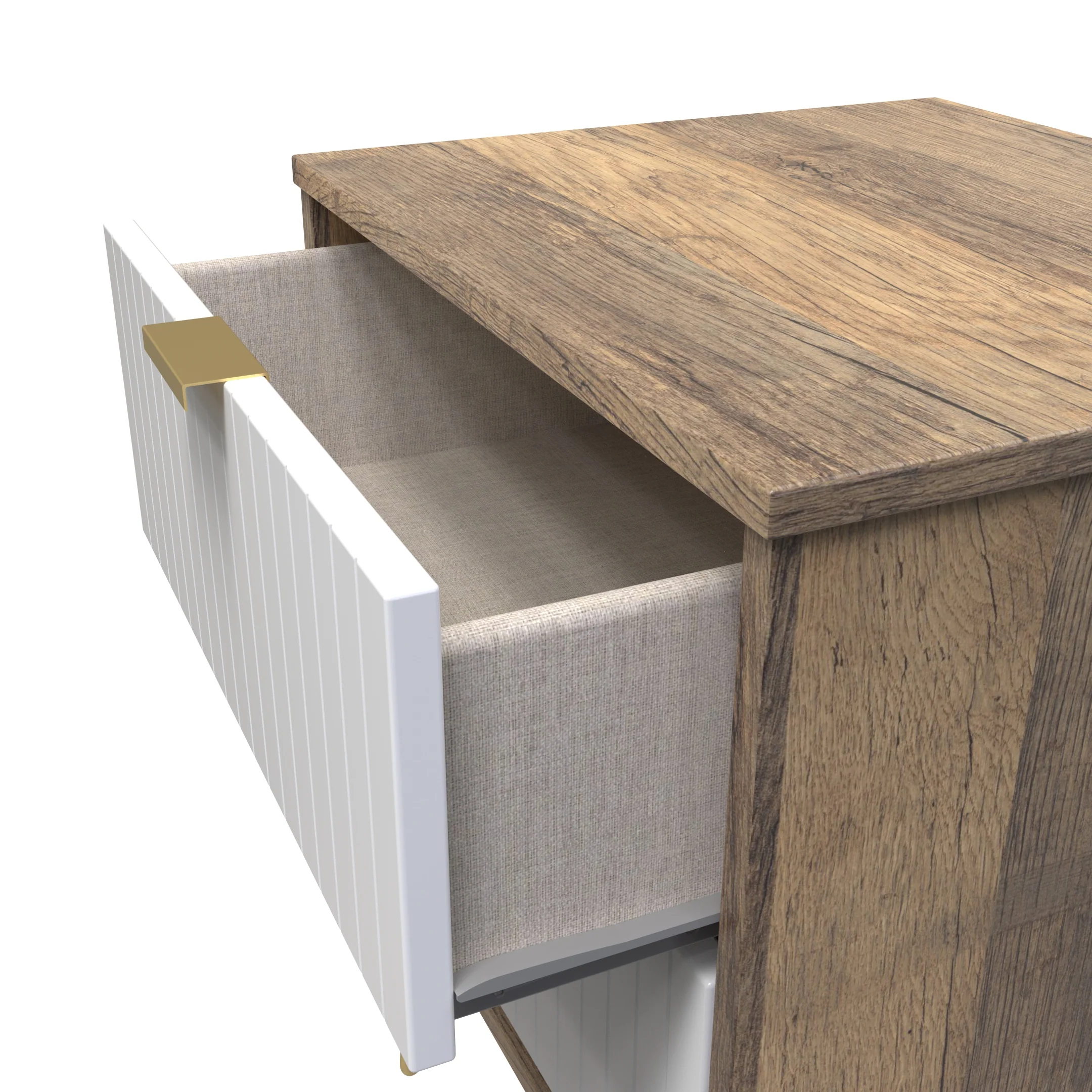 Breda Ready Assembled 2 Drawer Bedside Cabinet in White Matt & Vintage Oak - Image 6