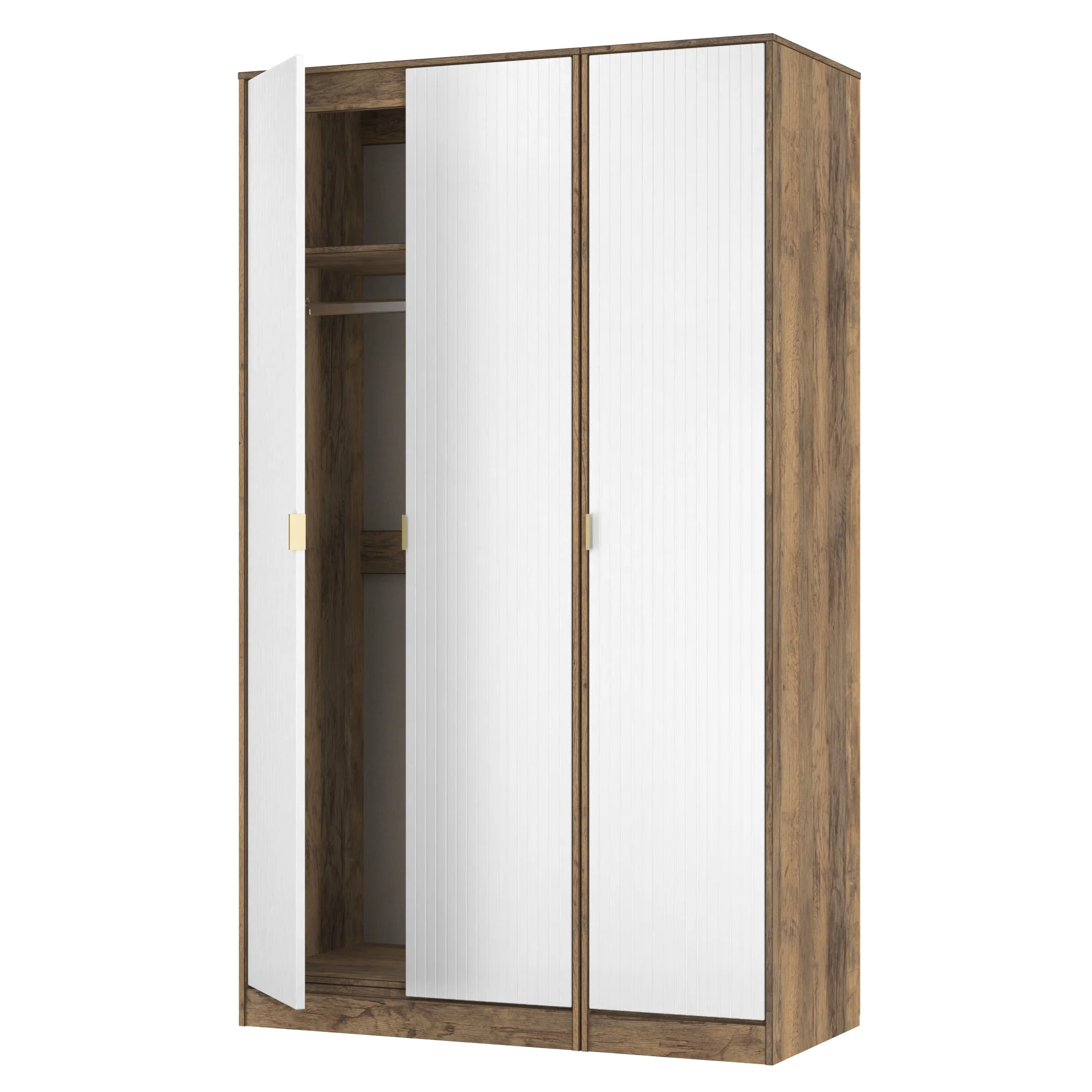 Breda Ready Assembled 3 Door Wardrobe in White Matt & Vintage Oak - Image 5