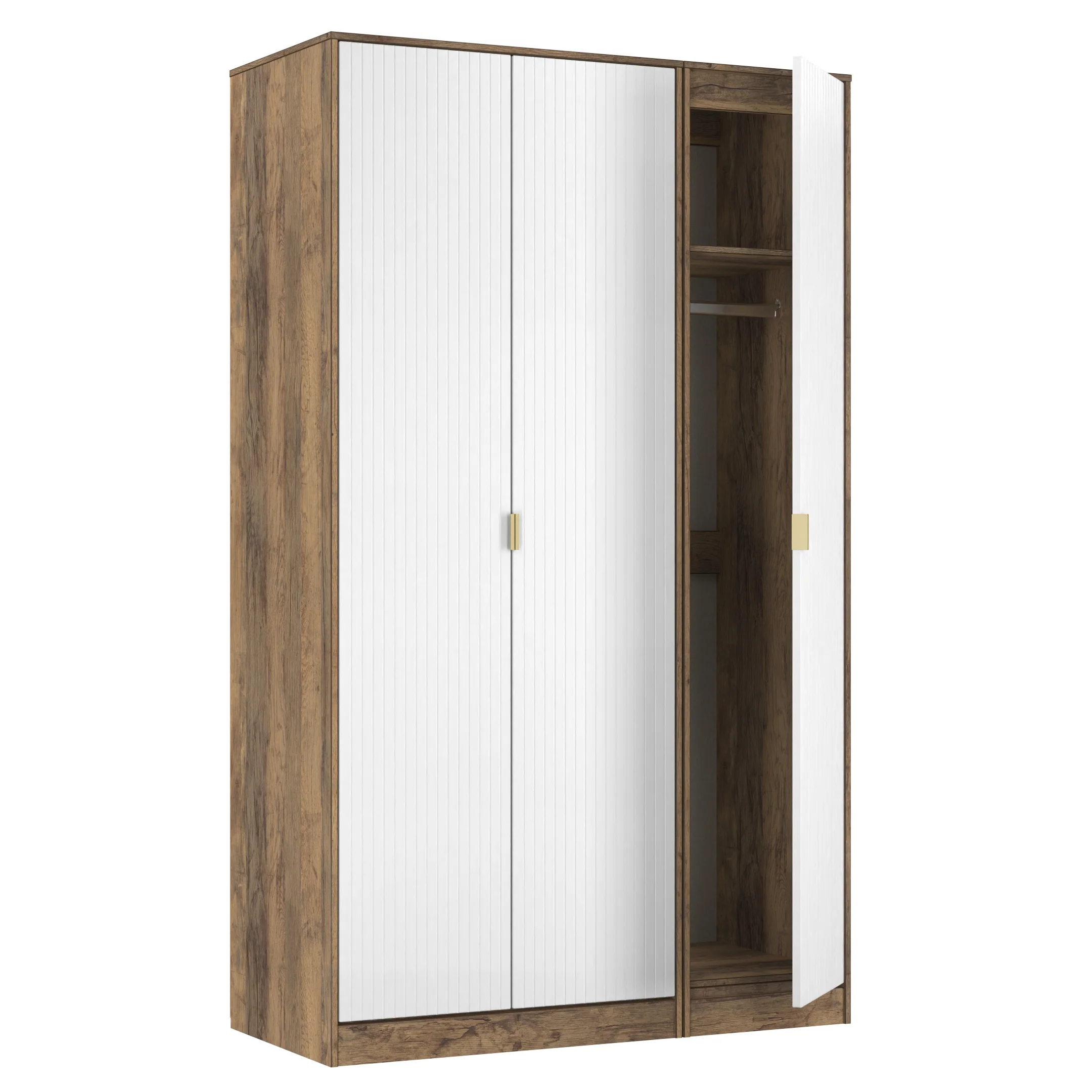 Breda Ready Assembled 3 Door Wardrobe in White Matt & Vintage Oak - Image 6