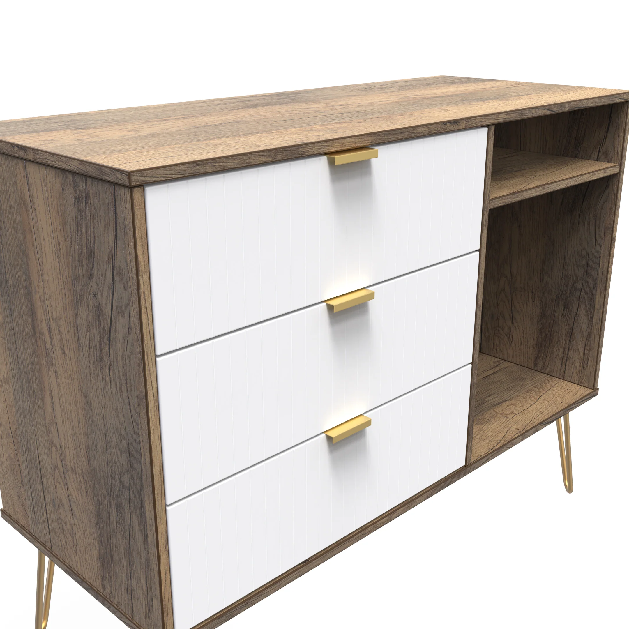 Breda Ready Assembled 3 Drawer TV Unit in White Matt & Vintage Oak - Image 11