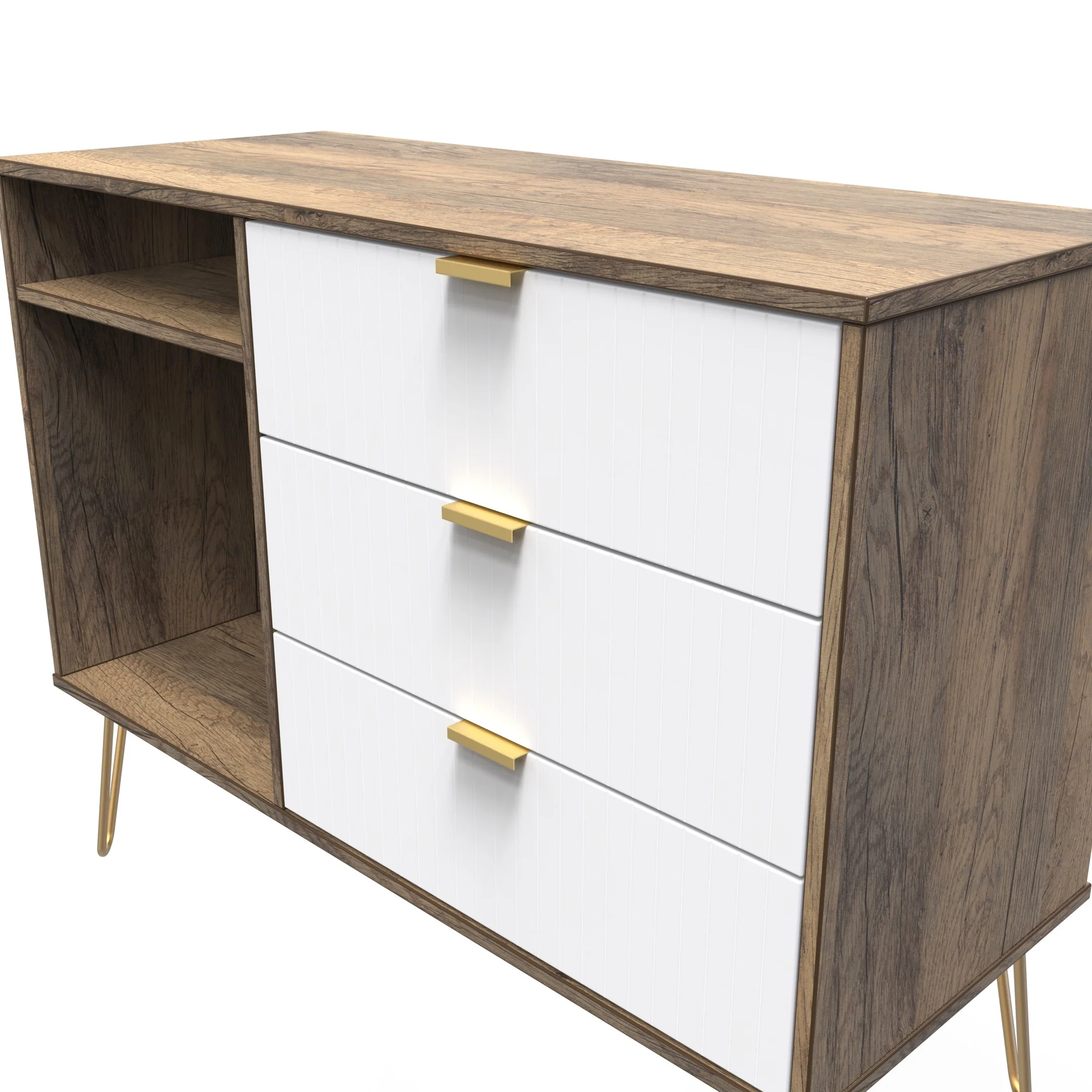 Breda Ready Assembled 3 Drawer TV Unit in White Matt & Vintage Oak - Image 12
