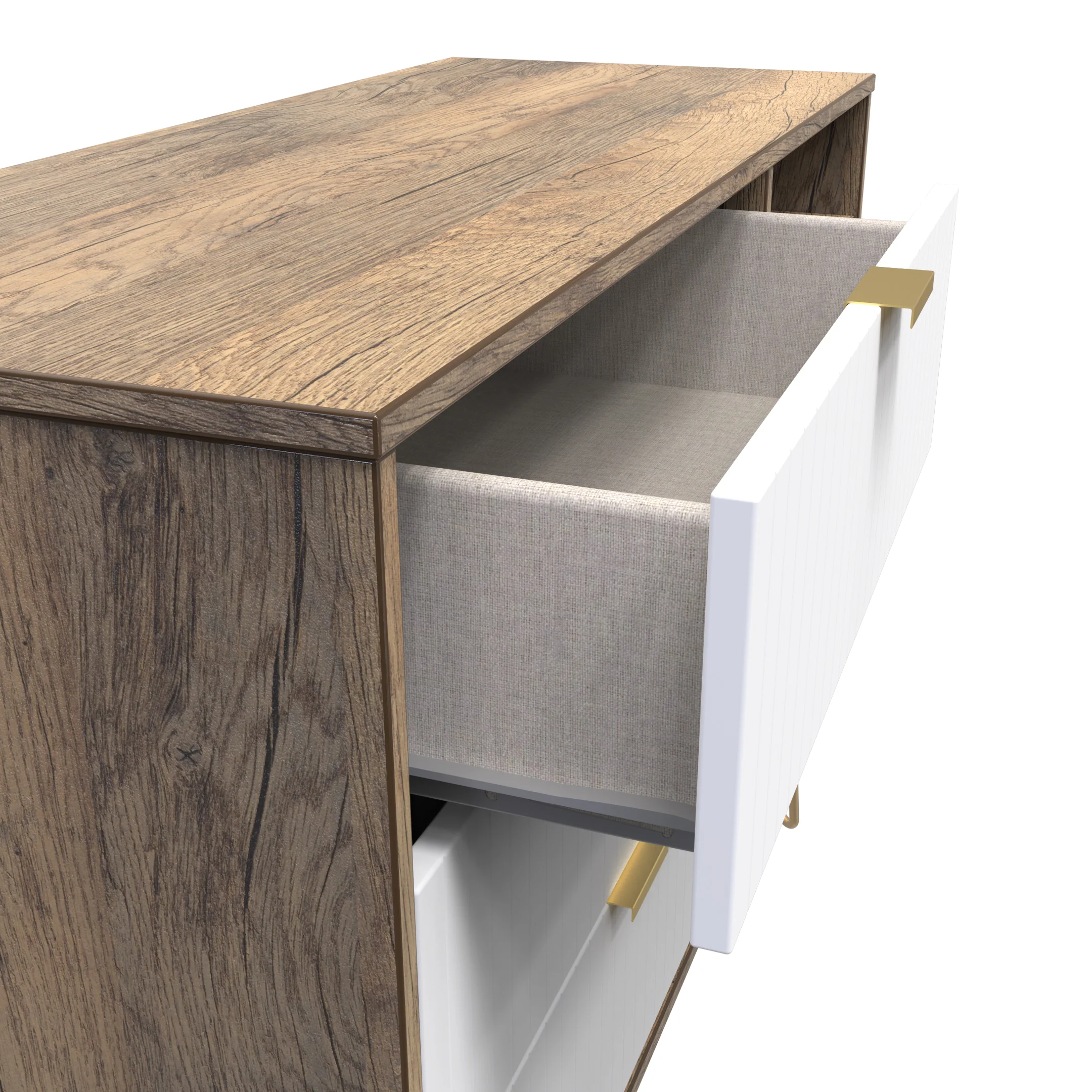 Breda Ready Assembled 3 Drawer TV Unit in White Matt & Vintage Oak - Image 14