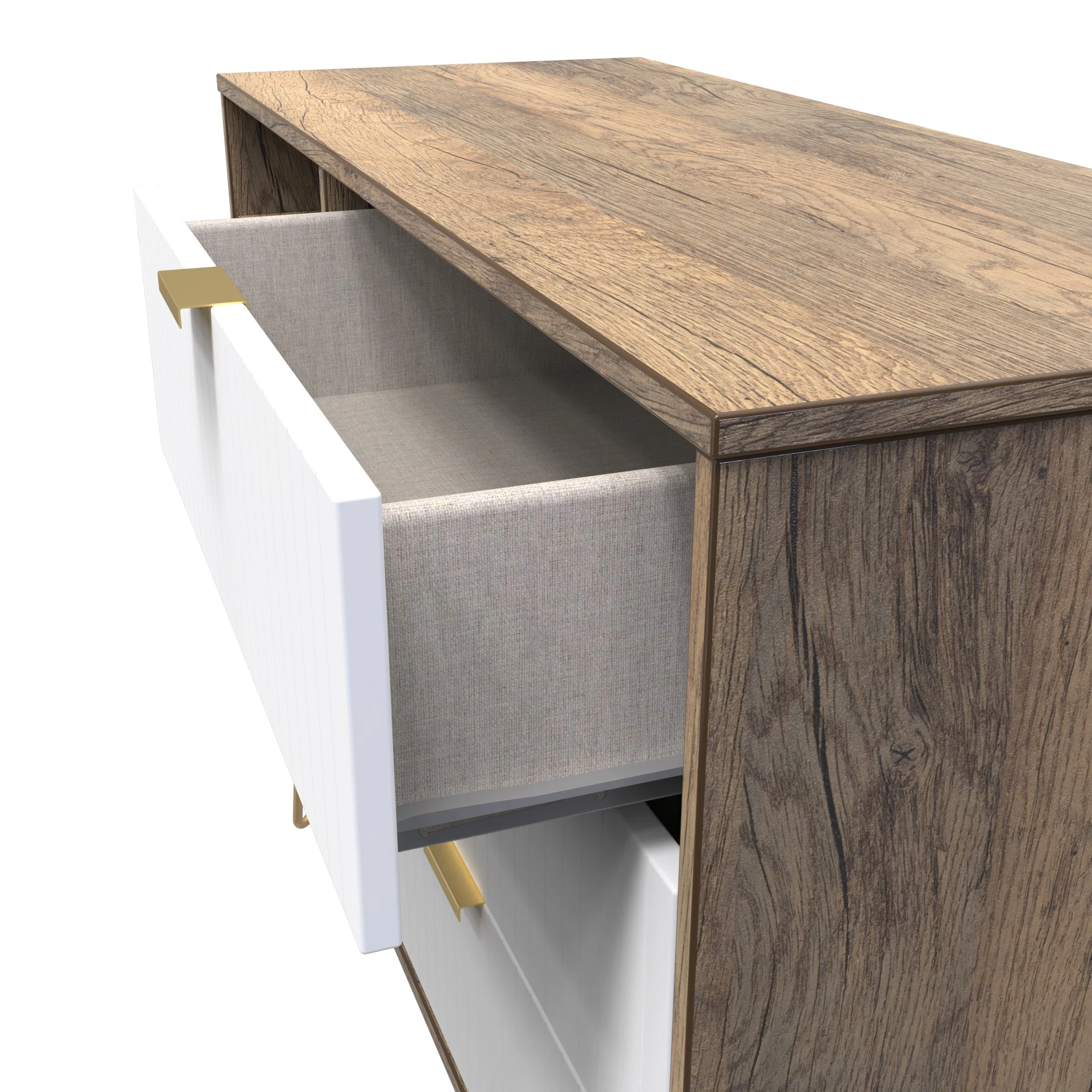 Breda Ready Assembled 3 Drawer TV Unit in White Matt & Vintage Oak - Image 15