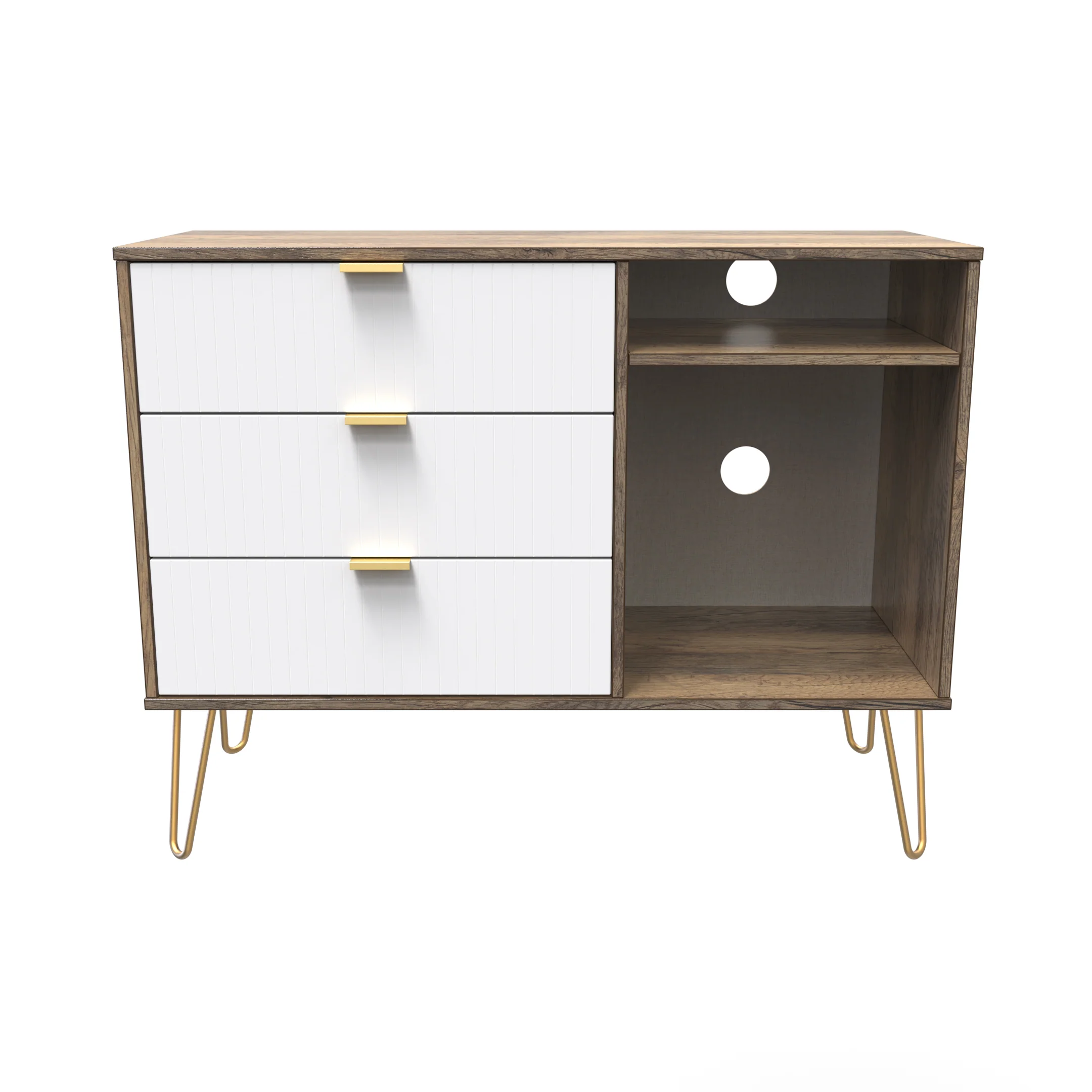 Breda Ready Assembled 3 Drawer TV Unit in White Matt & Vintage Oak - Image 2