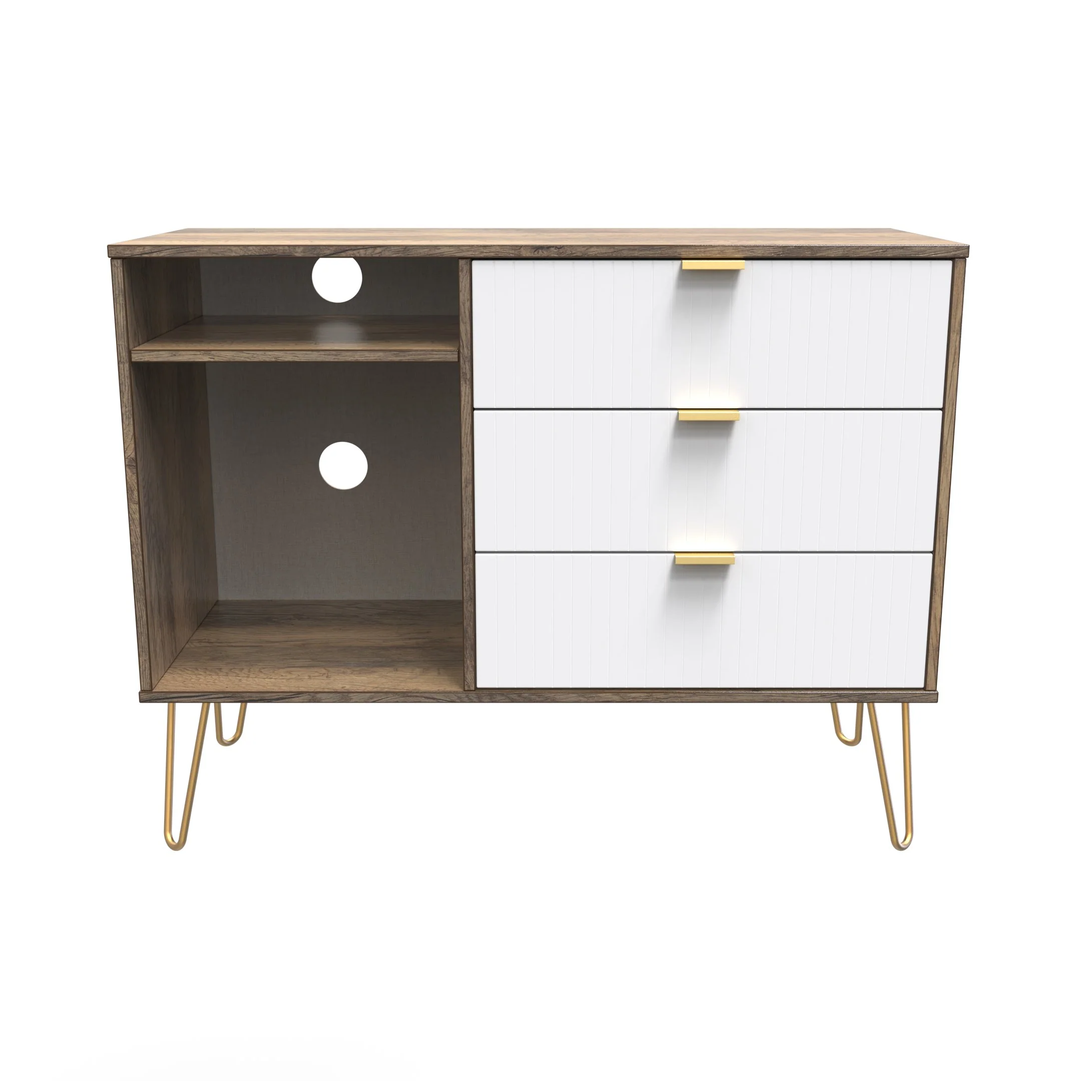 Breda Ready Assembled 3 Drawer TV Unit in White Matt & Vintage Oak - Image 3