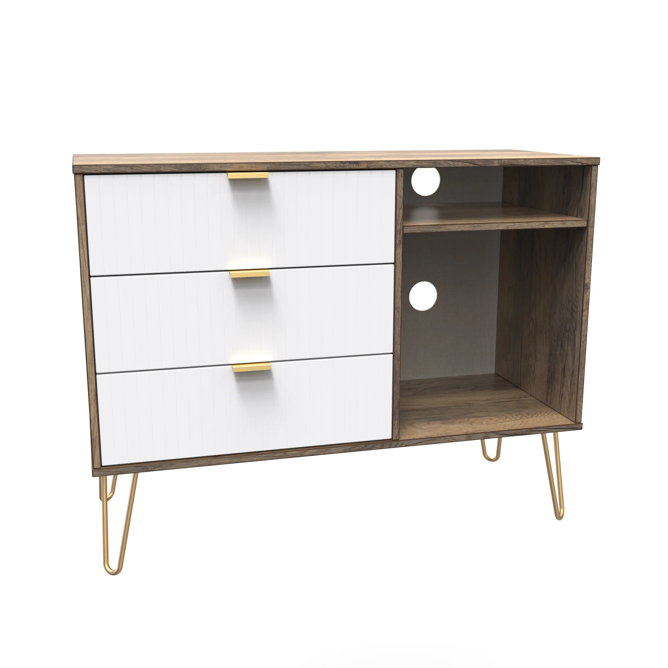 Breda Ready Assembled 3 Drawer TV Unit in White Matt & Vintage Oak - Image 8
