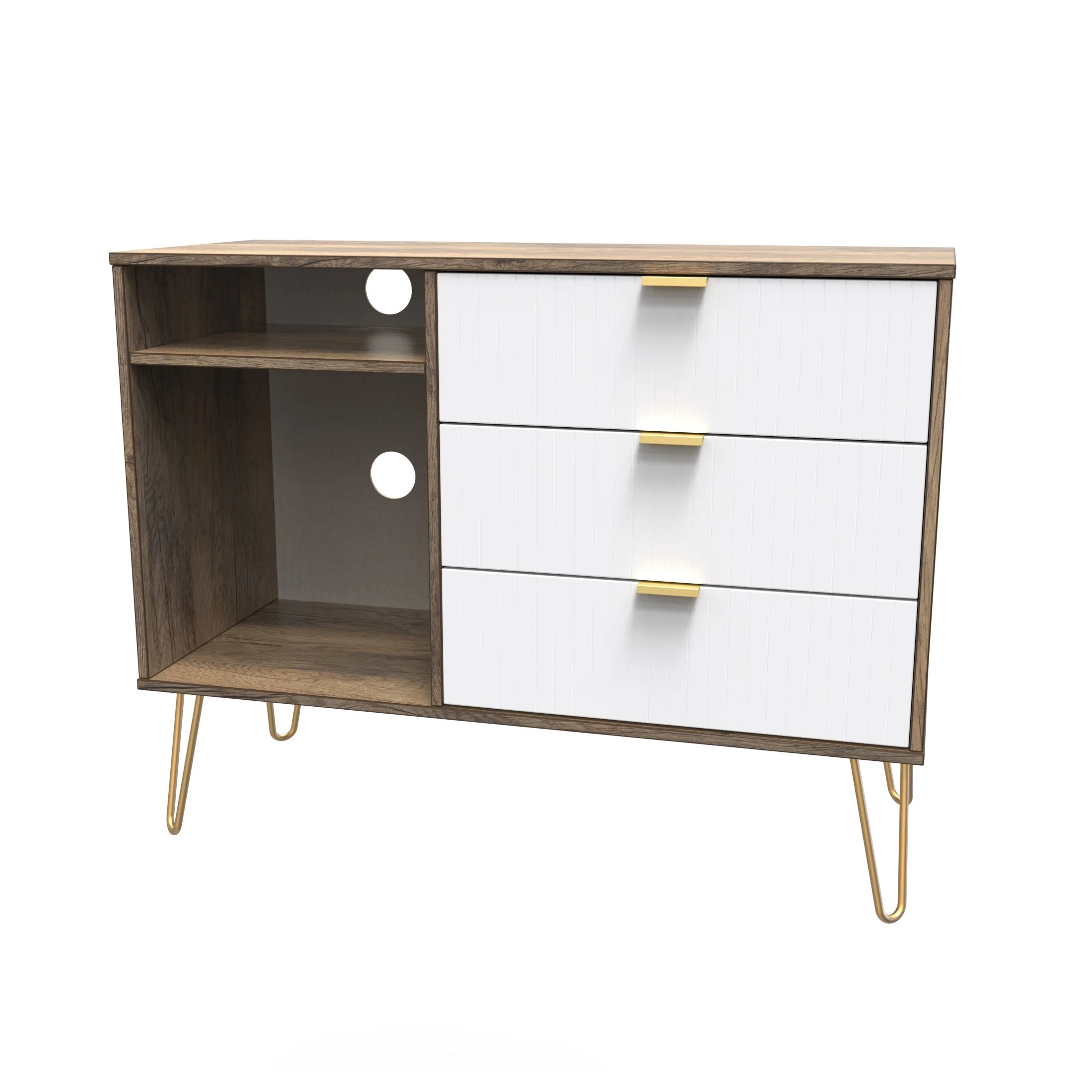 Breda Ready Assembled 3 Drawer TV Unit in White Matt & Vintage Oak - Image 9