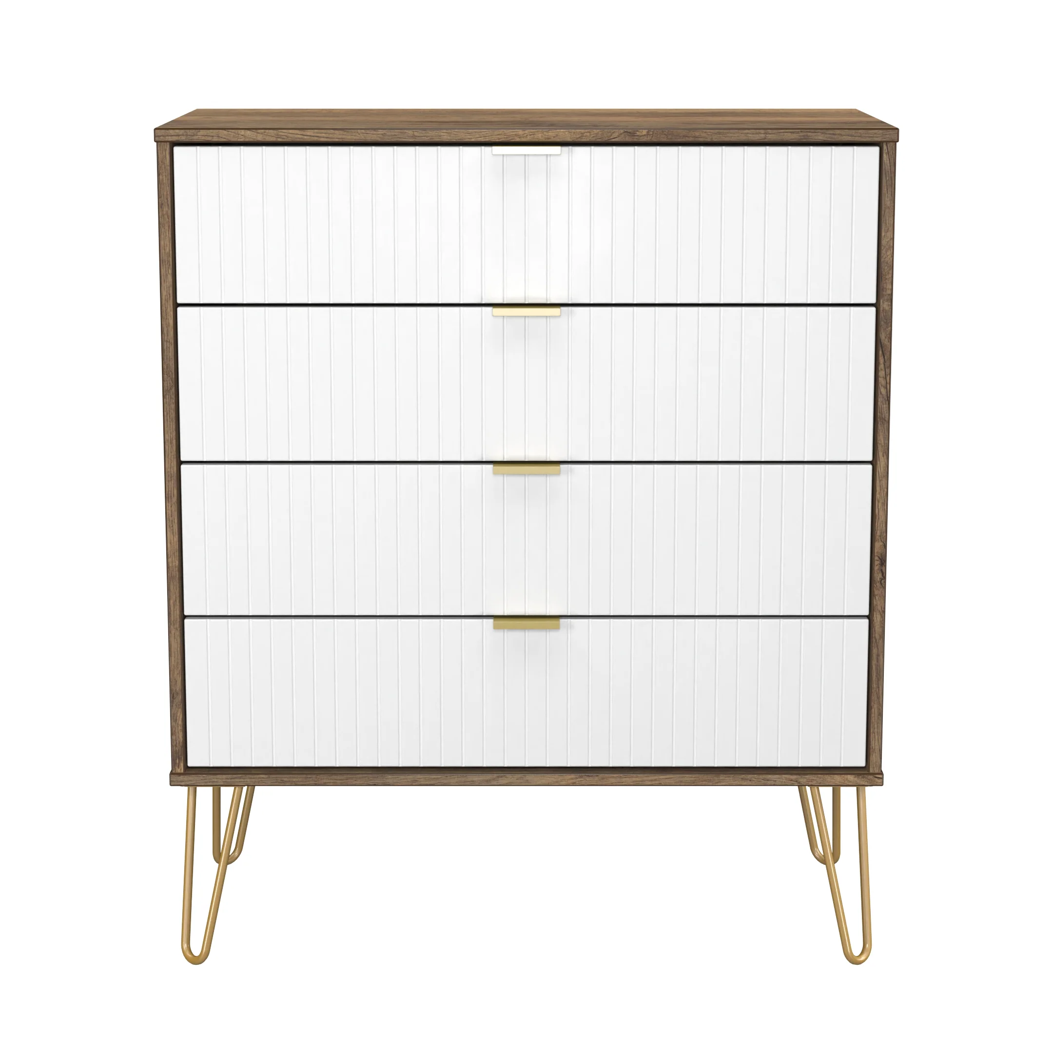 Breda Ready Assembled 4 Drawer Chest in White Matt & Vintage Oak