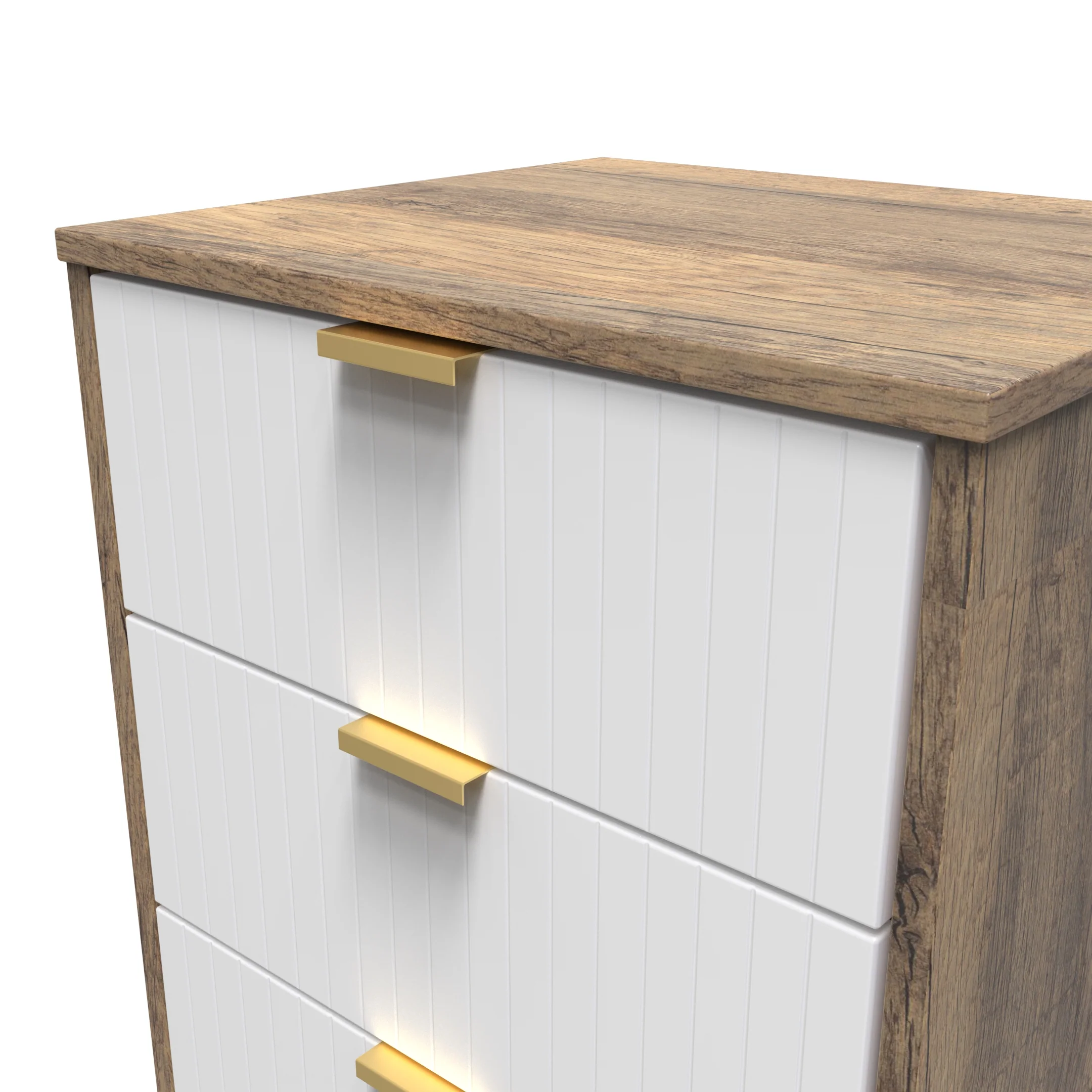 Breda Ready Assembled 5 Drawer Tallboy in White Matt & Vintage Oak - Image 5