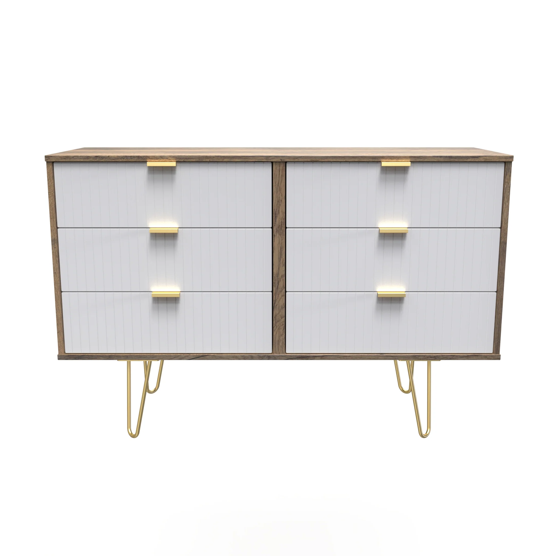 Breda Ready Assembled 6 Drawer Wide Chest in White Matt & Vintage Oak