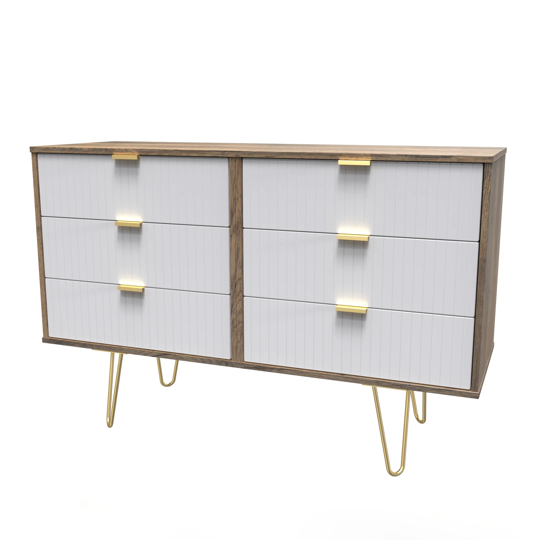 Breda Ready Assembled 6 Drawer Wide Chest in White Matt & Vintage Oak - Image 3