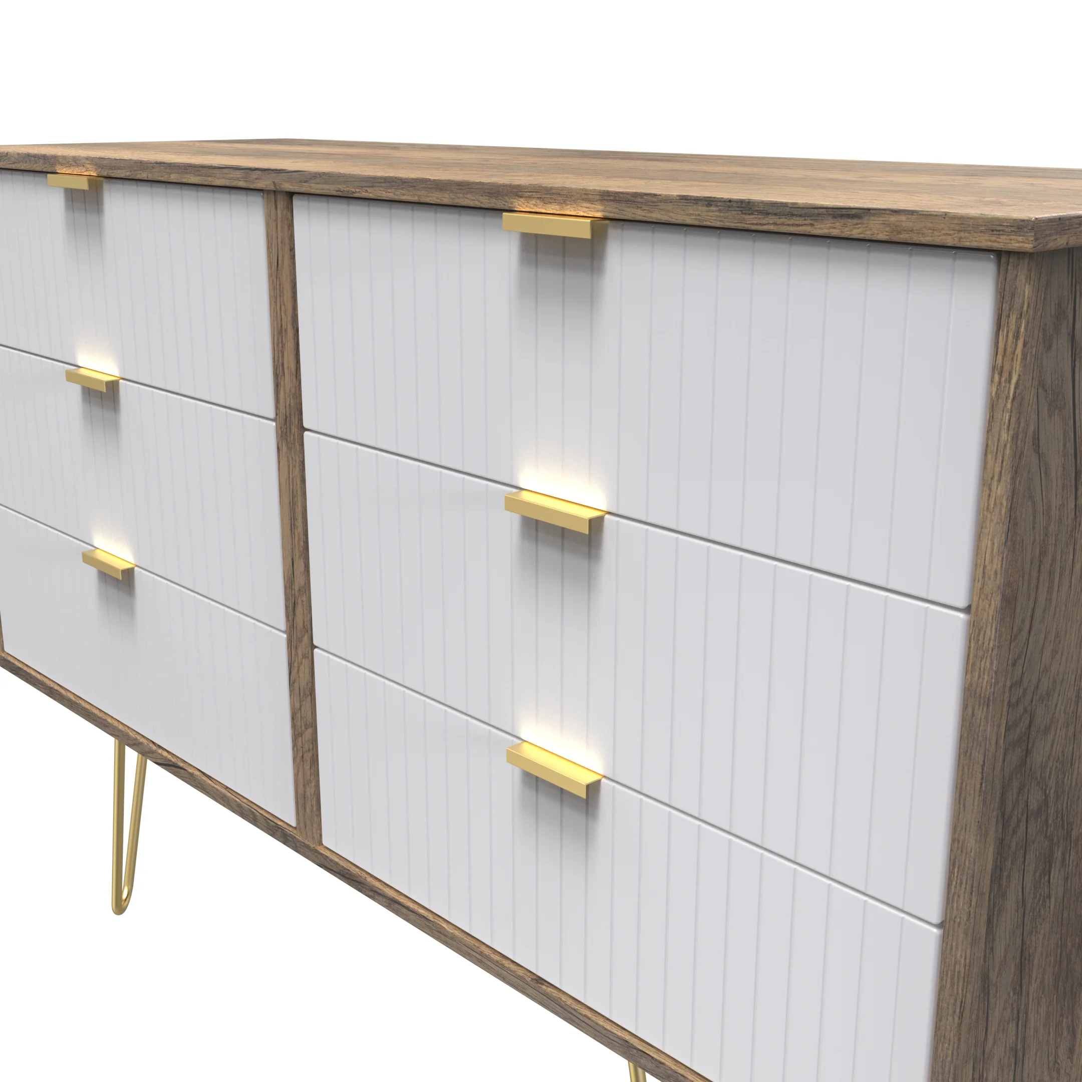 Breda Ready Assembled 6 Drawer Wide Chest in White Matt & Vintage Oak - Image 4