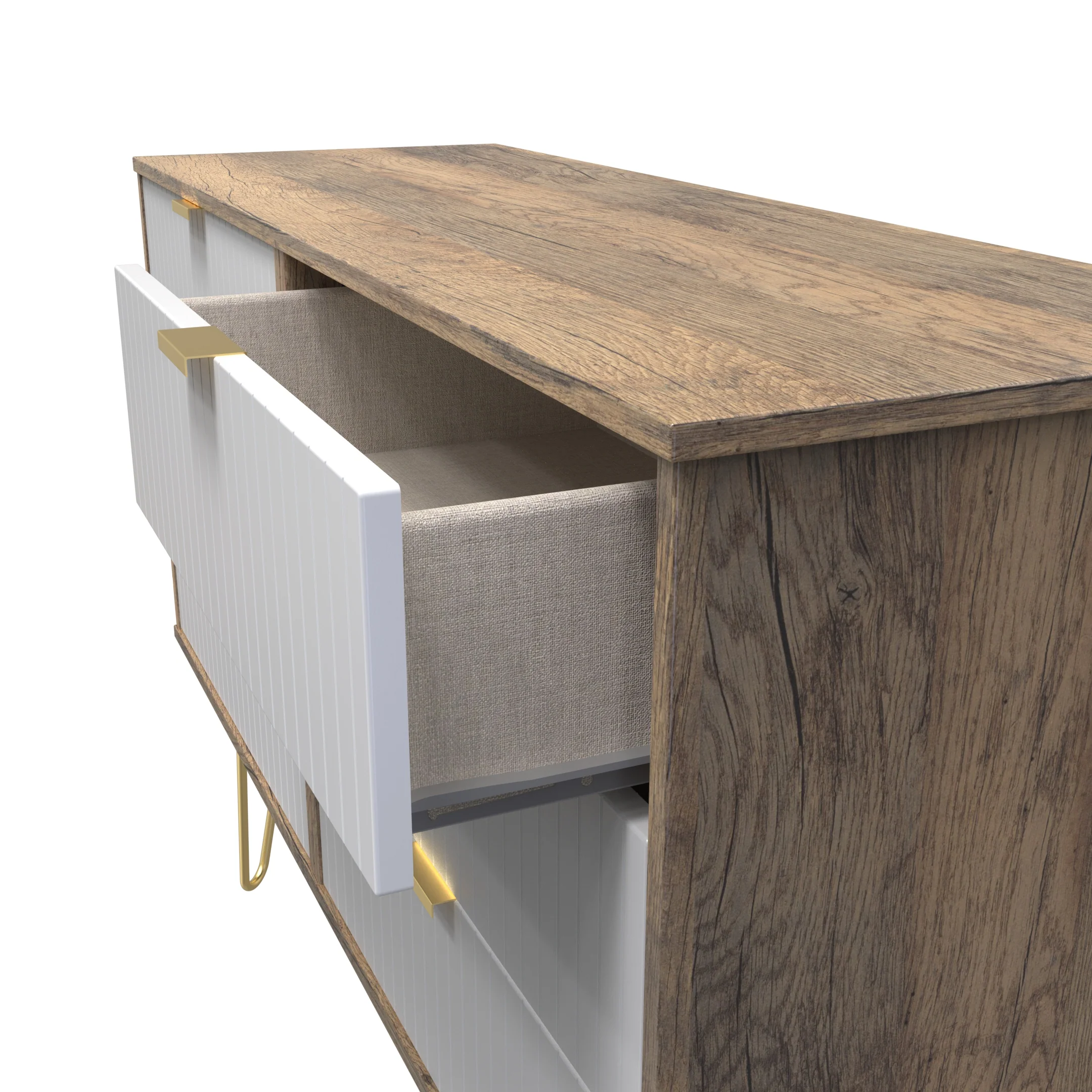 Breda Ready Assembled 6 Drawer Wide Chest in White Matt & Vintage Oak - Image 5