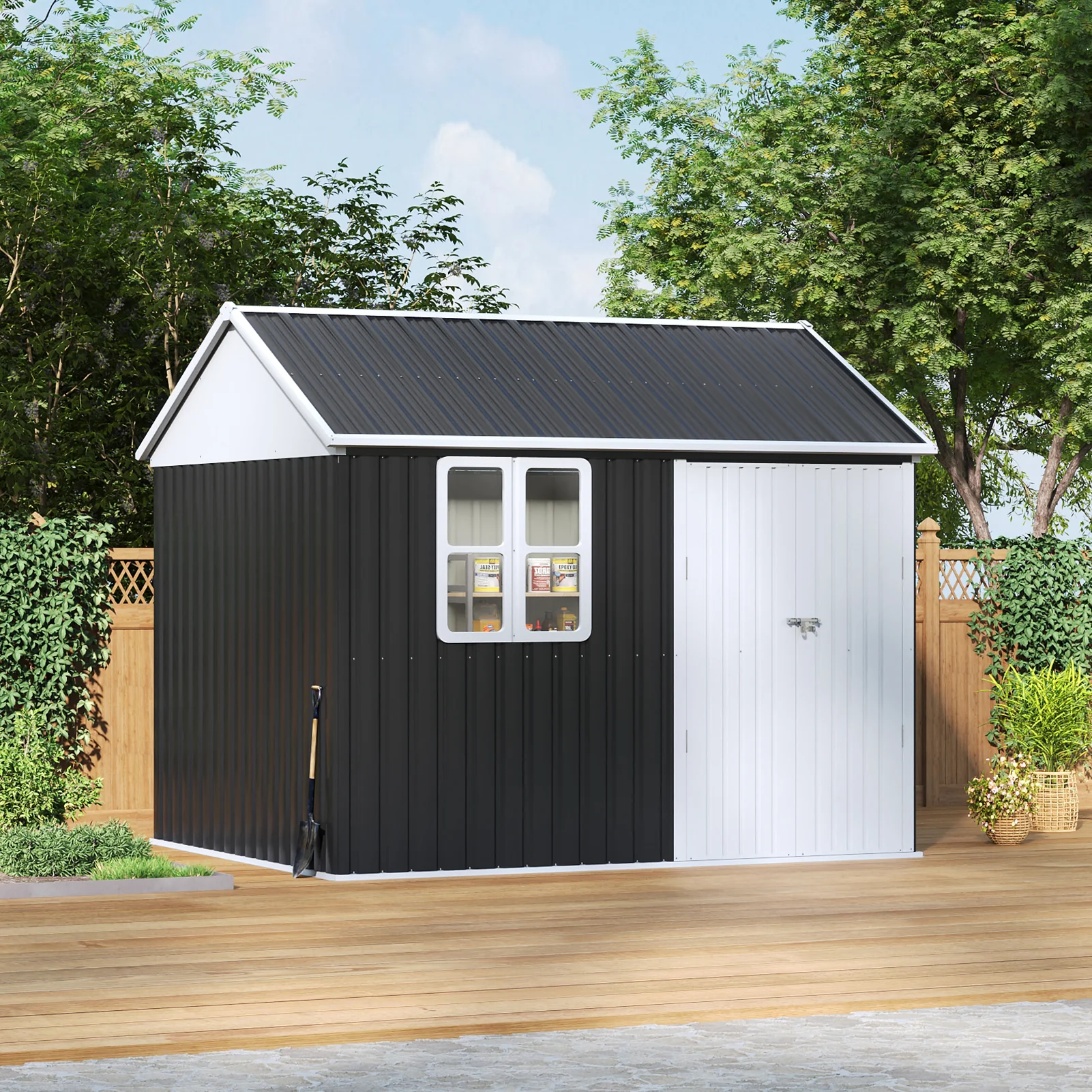Breeins 10 x 8FT Outdoor Metal Apex Roof Garden Storage Shed - Image 2
