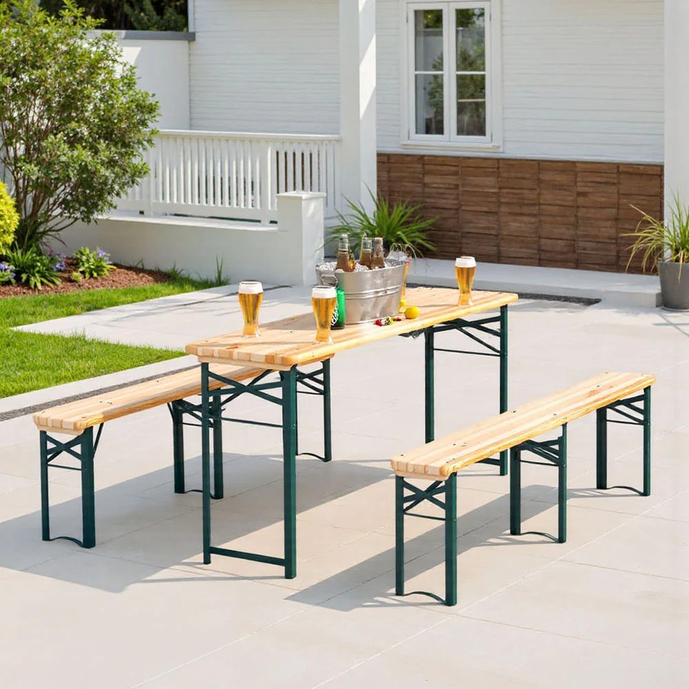 Breeins 3-Piece Outdoor Wooden Foldable Table Benches Set