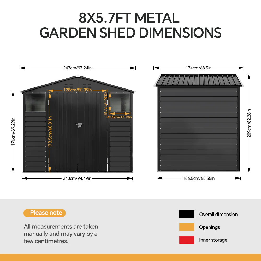 Breeins 8x5.7FT Metal Apex Roof Garden Storage Shed - Image 10