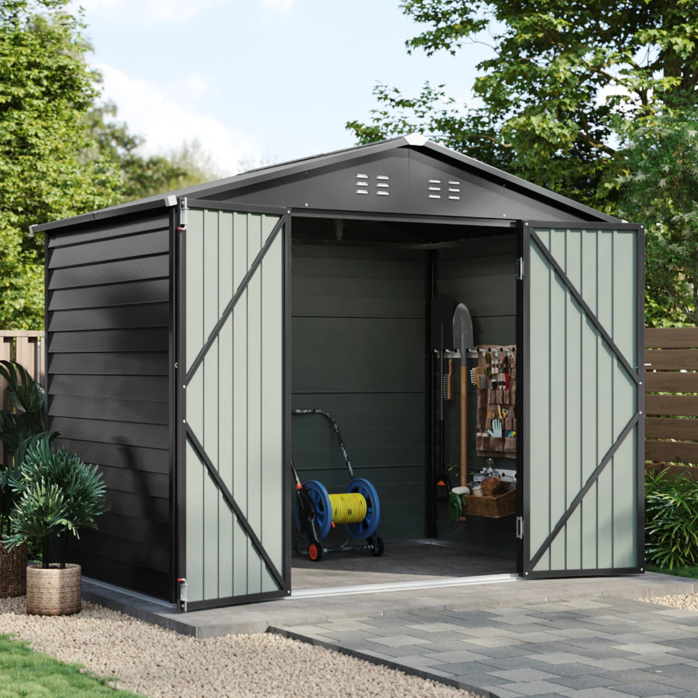 Breeins 8x5.7FT Metal Apex Roof Garden Storage Shed - Image 2