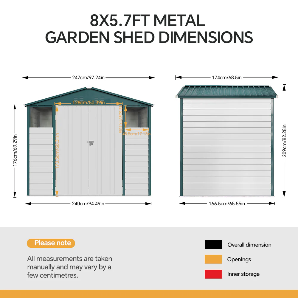 Breeins 8x5.7FT Metal Apex Roof Garden Storage Shed - Image 10
