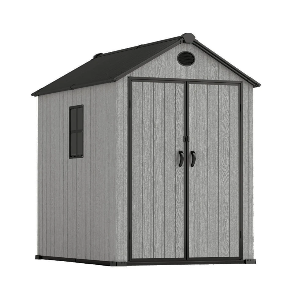 Breeins Apex Roof Garden Storage Tool Shed With Lockable Doors - Grey Wood Effect (L, XL & 2XL Sizes)