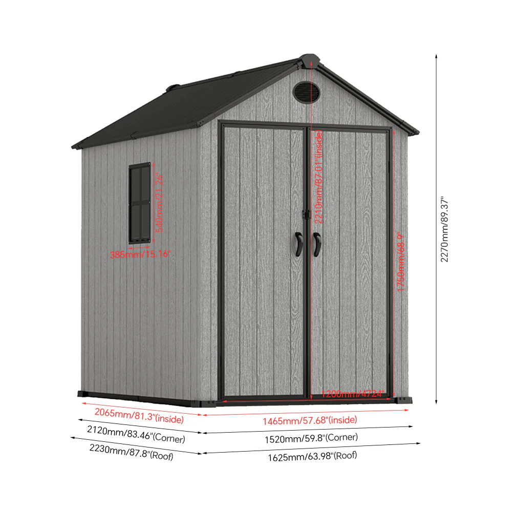Breeins Apex Roof Garden Storage Tool Shed With Lockable Doors - Grey Wood Effect (L, XL & 2XL Sizes) - Image 10