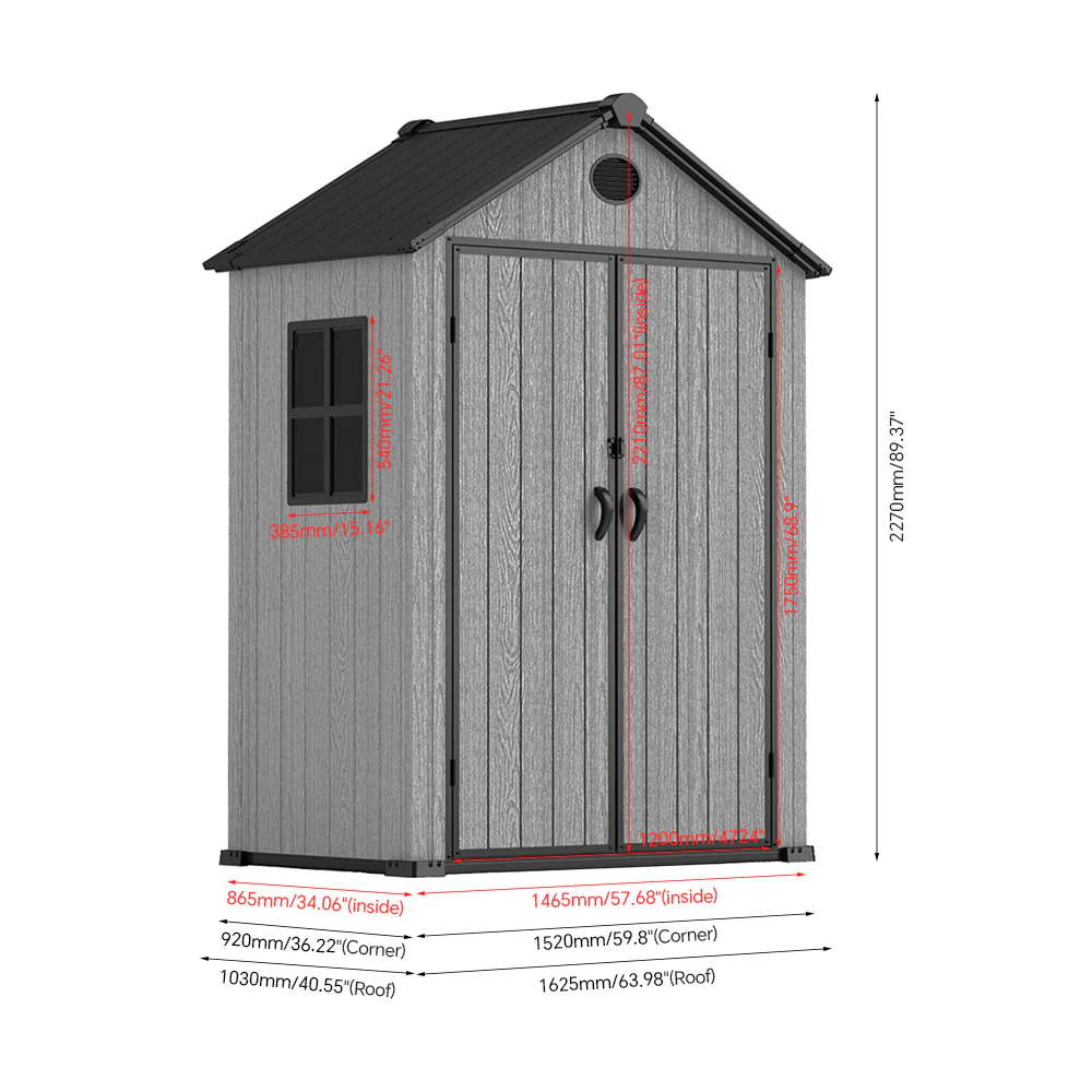 Breeins Apex Roof Garden Storage Tool Shed With Lockable Doors - Grey Wood Effect (L, XL & 2XL Sizes) - Image 11