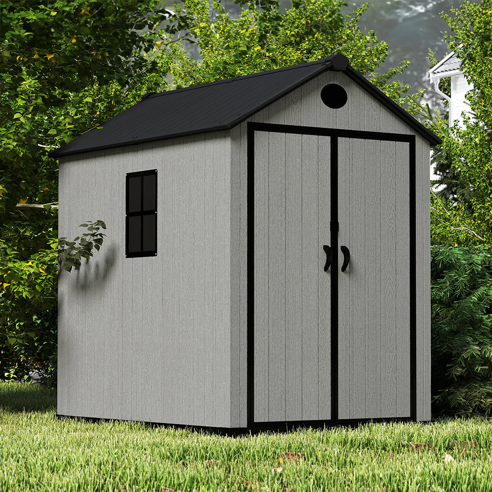 Breeins Apex Roof Garden Storage Tool Shed With Lockable Doors - Grey Wood Effect (L, XL & 2XL Sizes) - Image 2