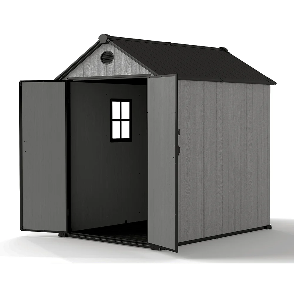 Breeins Apex Roof Garden Storage Tool Shed With Lockable Doors - Grey Wood Effect (L, XL & 2XL Sizes) - Image 4
