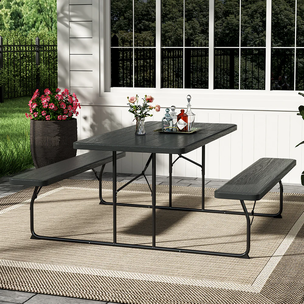 Breeins Foldable Picnic Table and Bench Set with Parasol Hole - Image 2