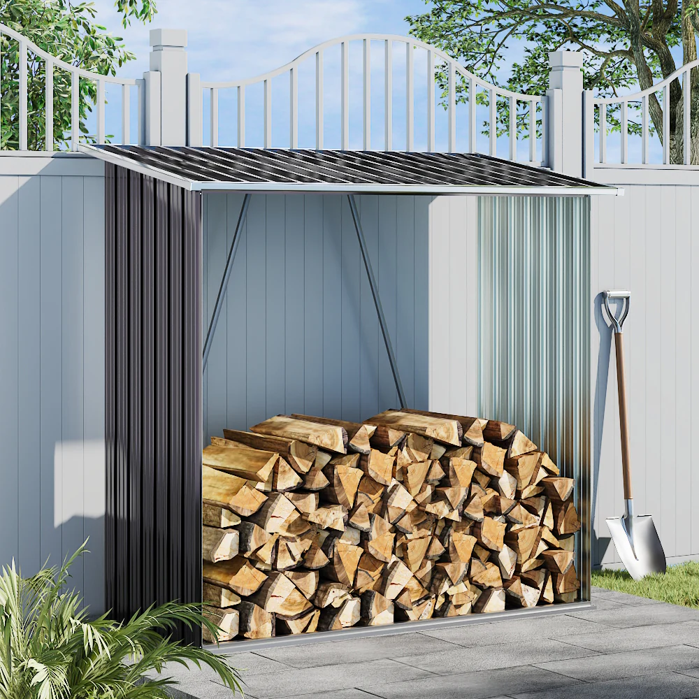 Breeins Garden Outdoor Metal Firewood Log Storage Shed - Image 2
