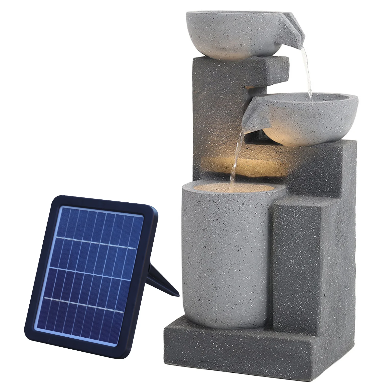 Breeins Outdoor Water Fountain Rockery Decor Solar Powered