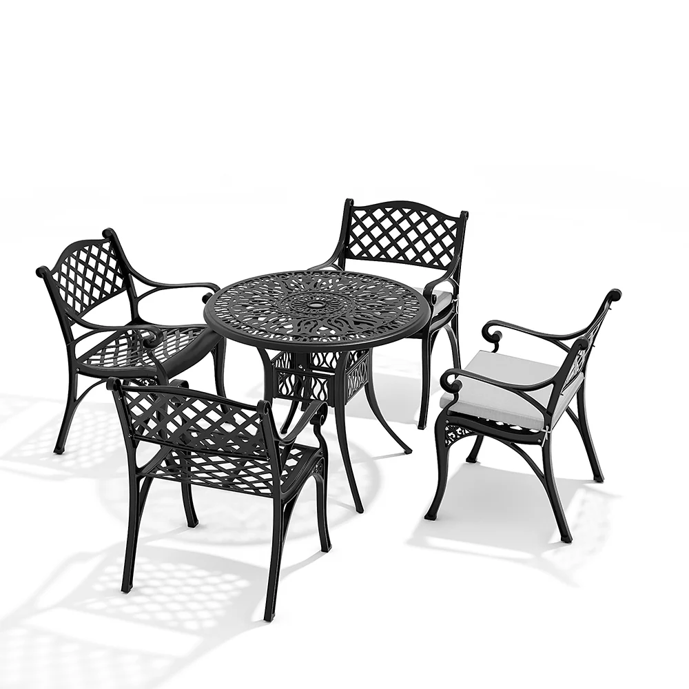 Breeins Set of 5 Retro Garden Bistro Set Cast Aluminum with Cushions