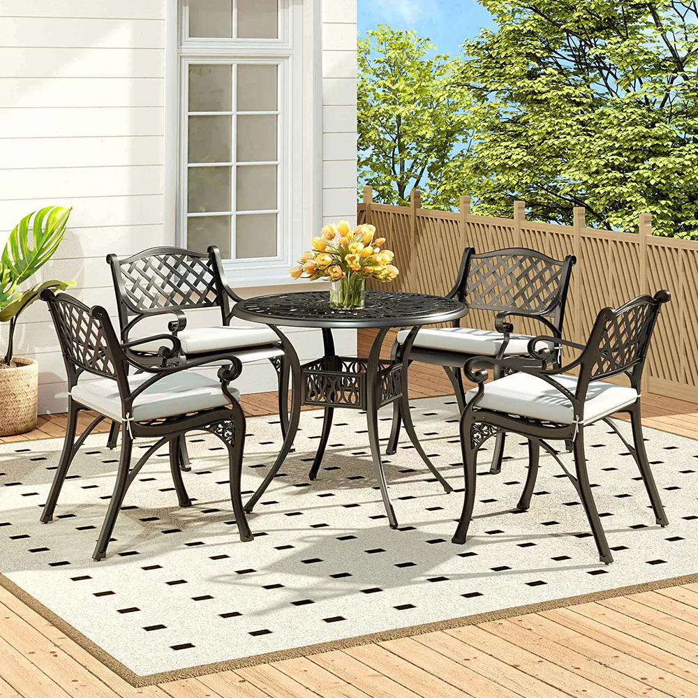 Breeins Set of 5 Retro Garden Bistro Set Cast Aluminum with Cushions - Image 2