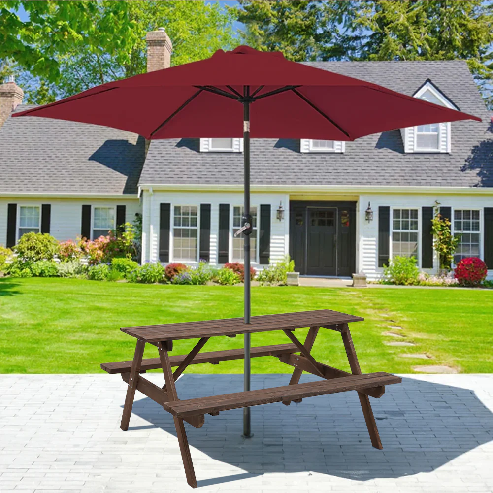 Breeins Solid Wood Rectangle Picnic Table and Bench Set - Image 2