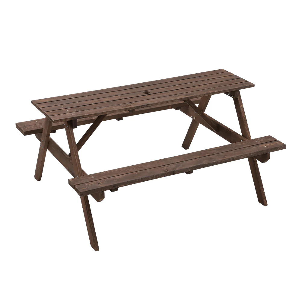 Breeins Solid Wood Rectangle Picnic Table and Bench Set - Image 3