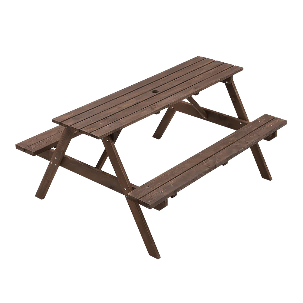 Breeins Solid Wood Rectangle Picnic Table and Bench Set - Image 4
