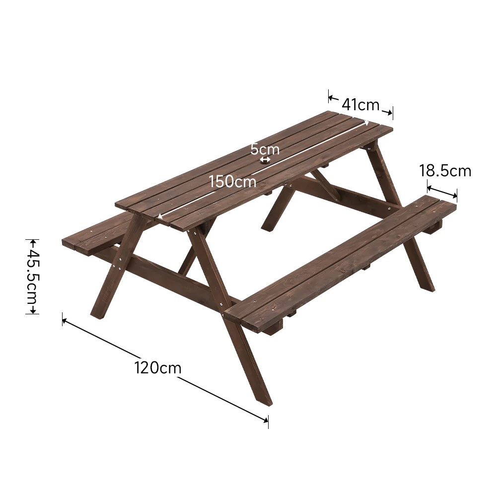 Breeins Solid Wood Rectangle Picnic Table and Bench Set - Image 9